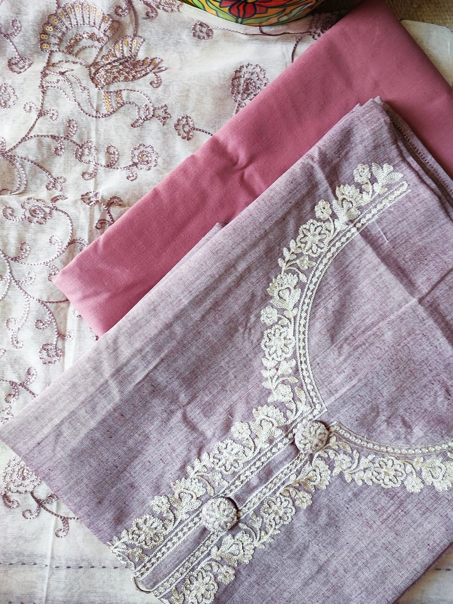 Lilac Cotton Suit Set With Embroidery