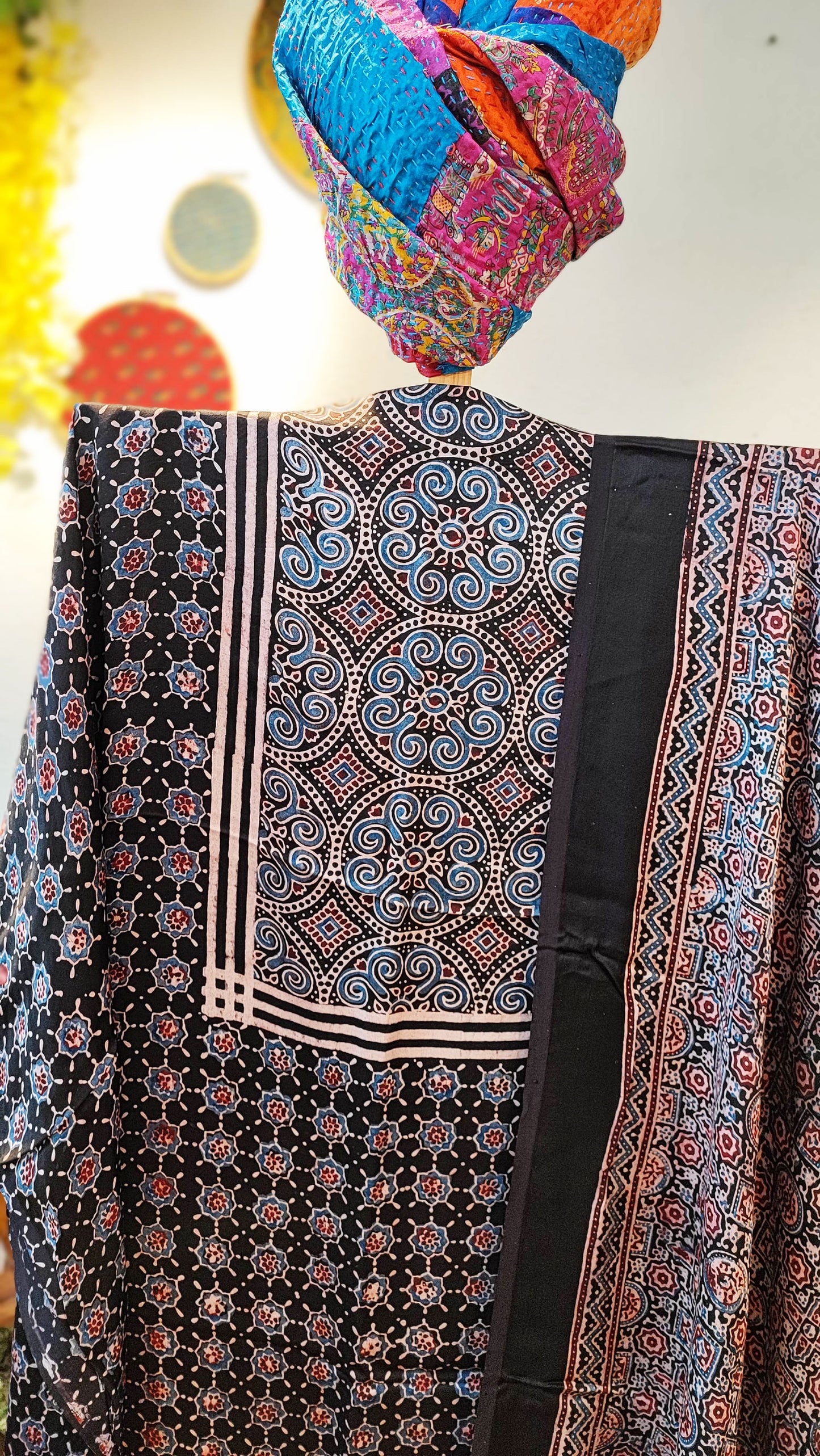 Black Premium Ajrakh Modal Silk Handblock Printed Suit Set