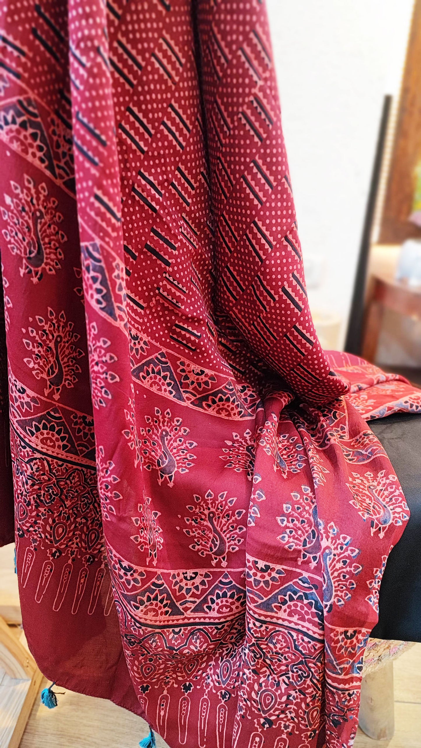 Cherry Red Premium Ajrakh Modal Silk Handblock Printed Suit Set