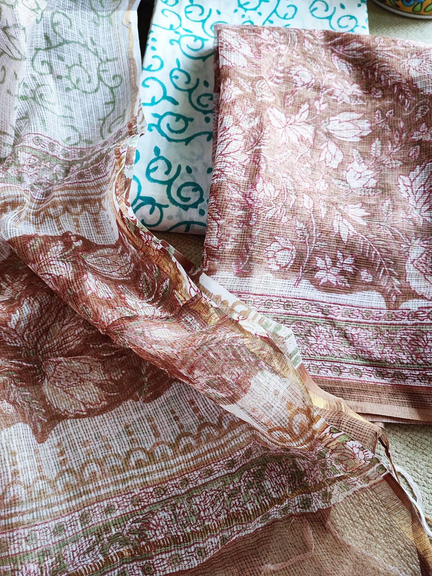 Rust & White Block Print Kota Suit Set