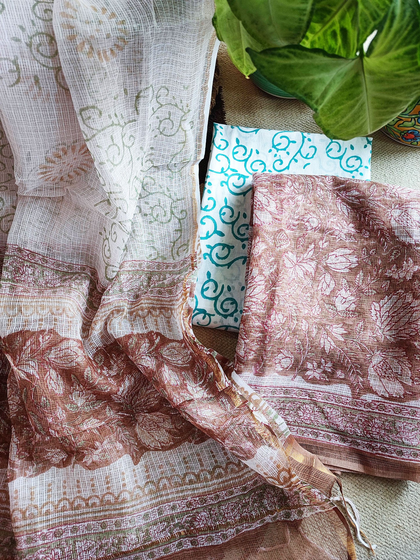 Rust & White Block Print Kota Suit Set