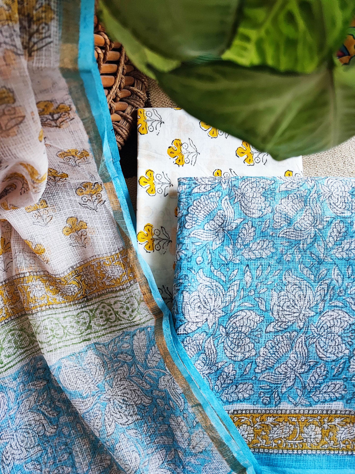 Sky Blue & Mustard Block Print Kota Suit Set