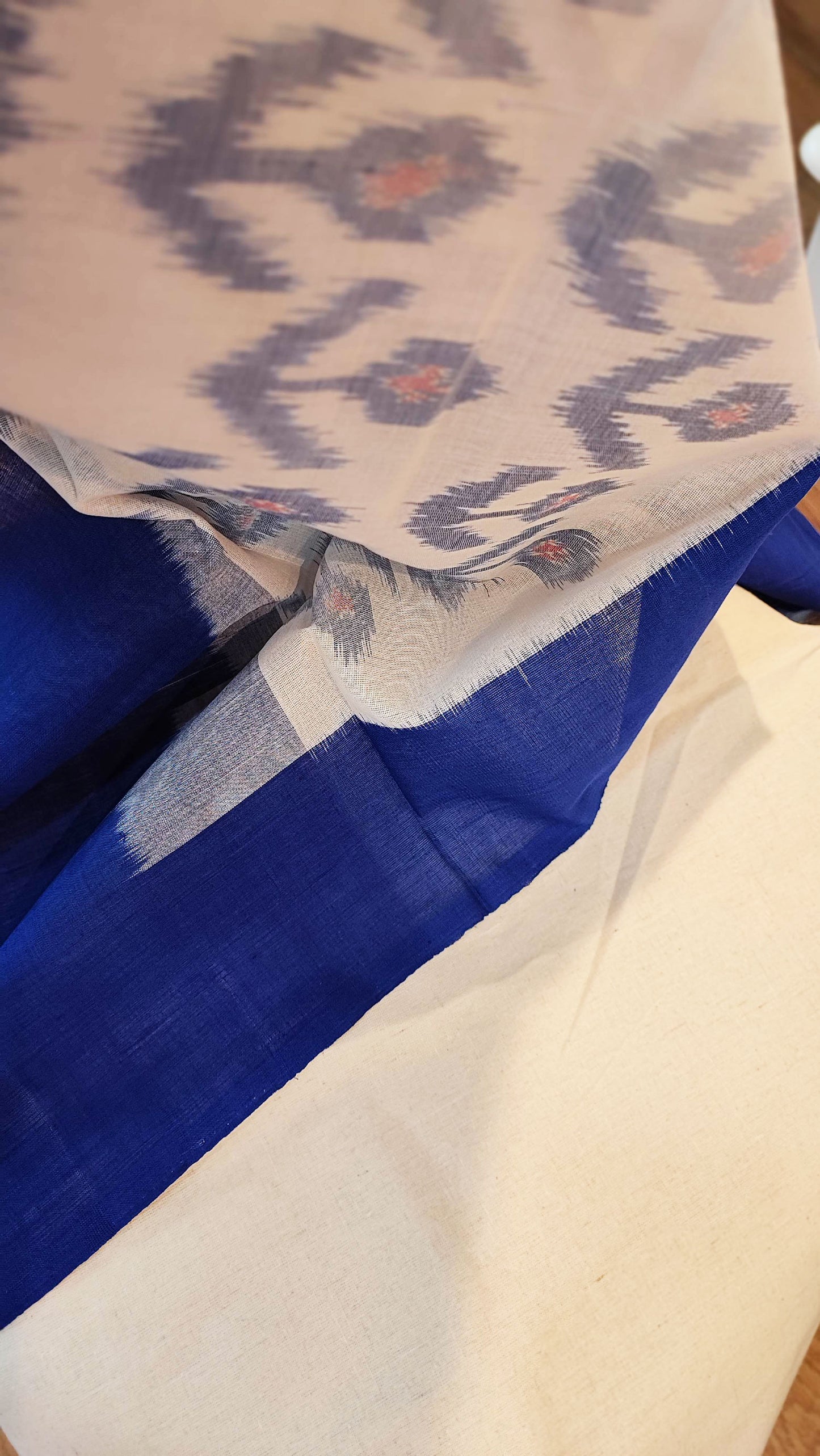 Cobalt Blue & White Pure Cotton Handloom Ikkat Suit Set