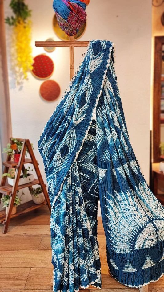 Aegean Blue Bandhej Modal Silk Saree