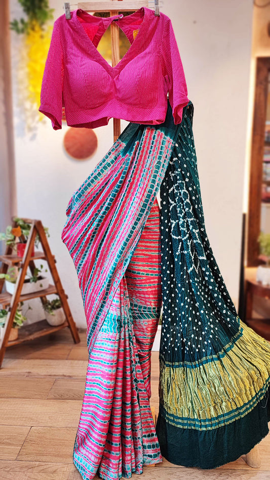 Multicolor Bandhej Modal Silk Saree