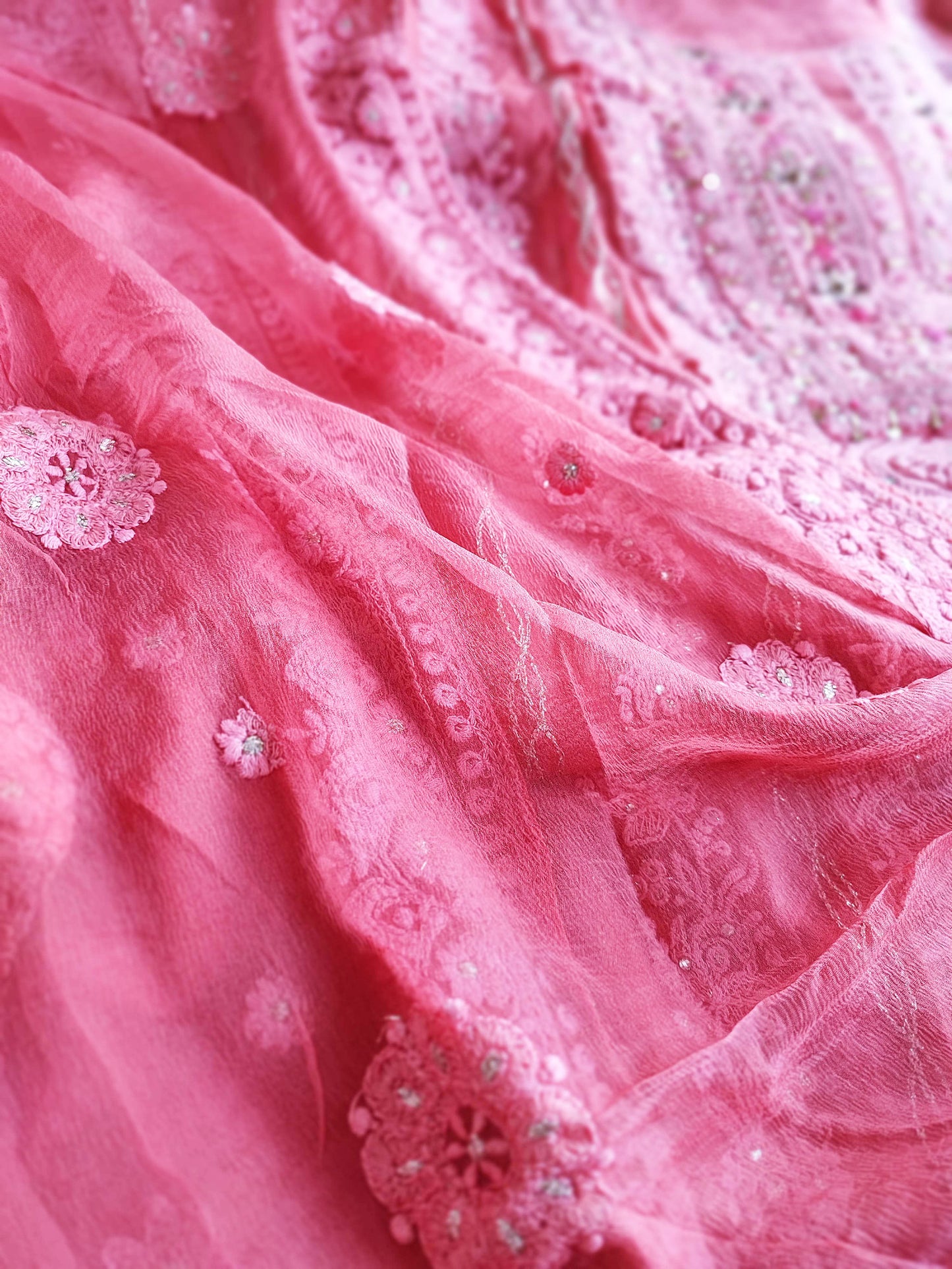 Pink Lucknowi Chiffon Suit With Chikankari Work