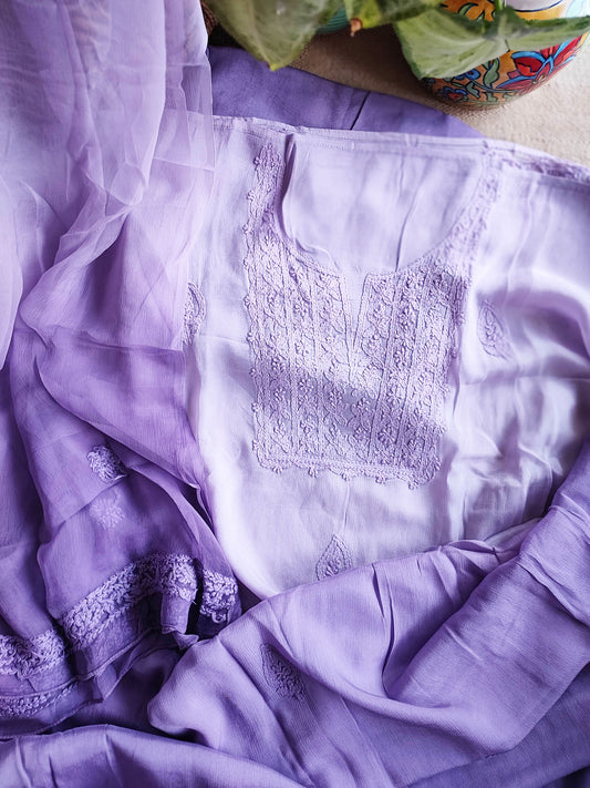 Lilac Lucknowi Chiffon Suit With Chikankari Work
