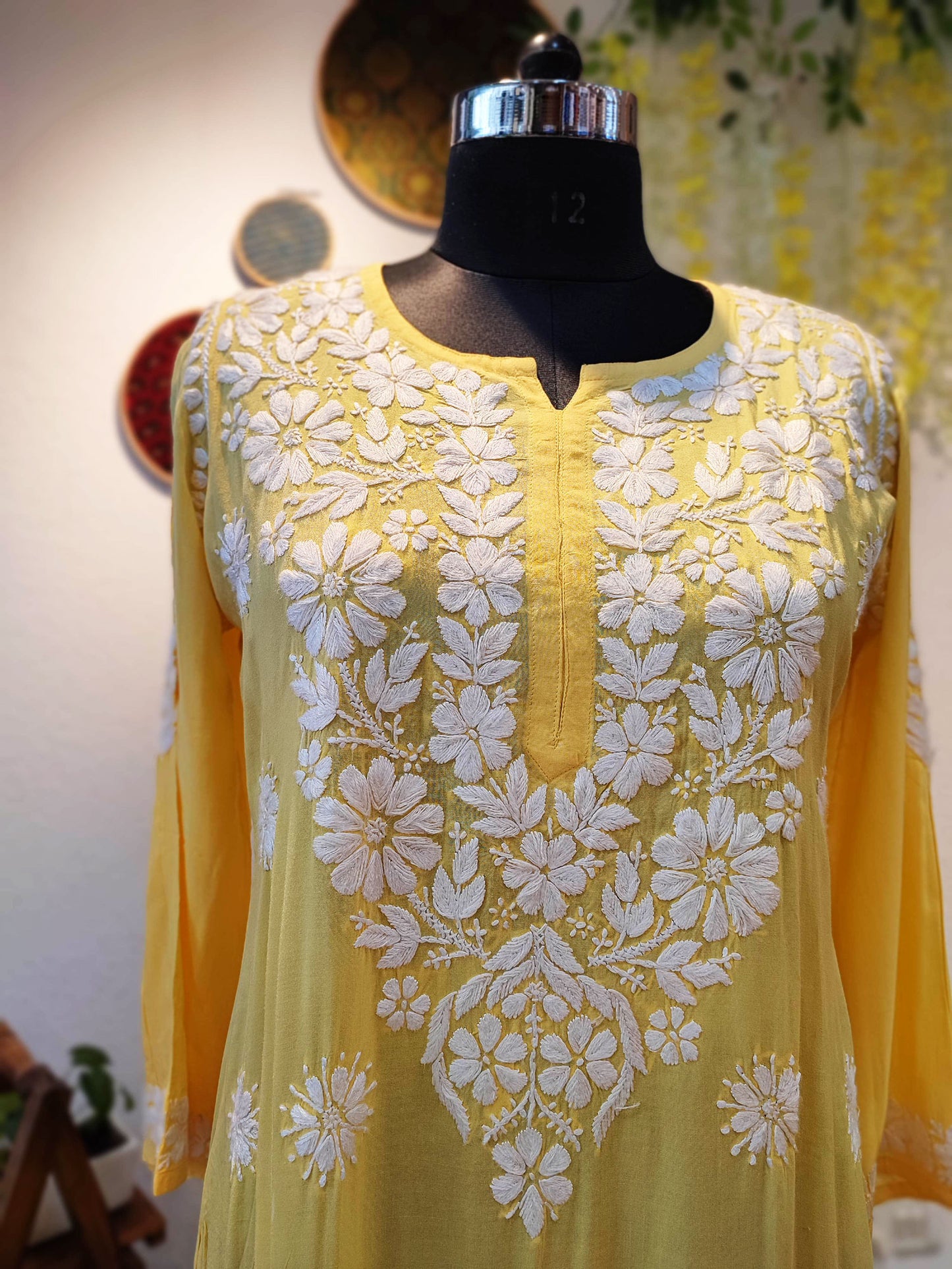 Yellow Lucknowi Chikankari Modal Silk Kurta