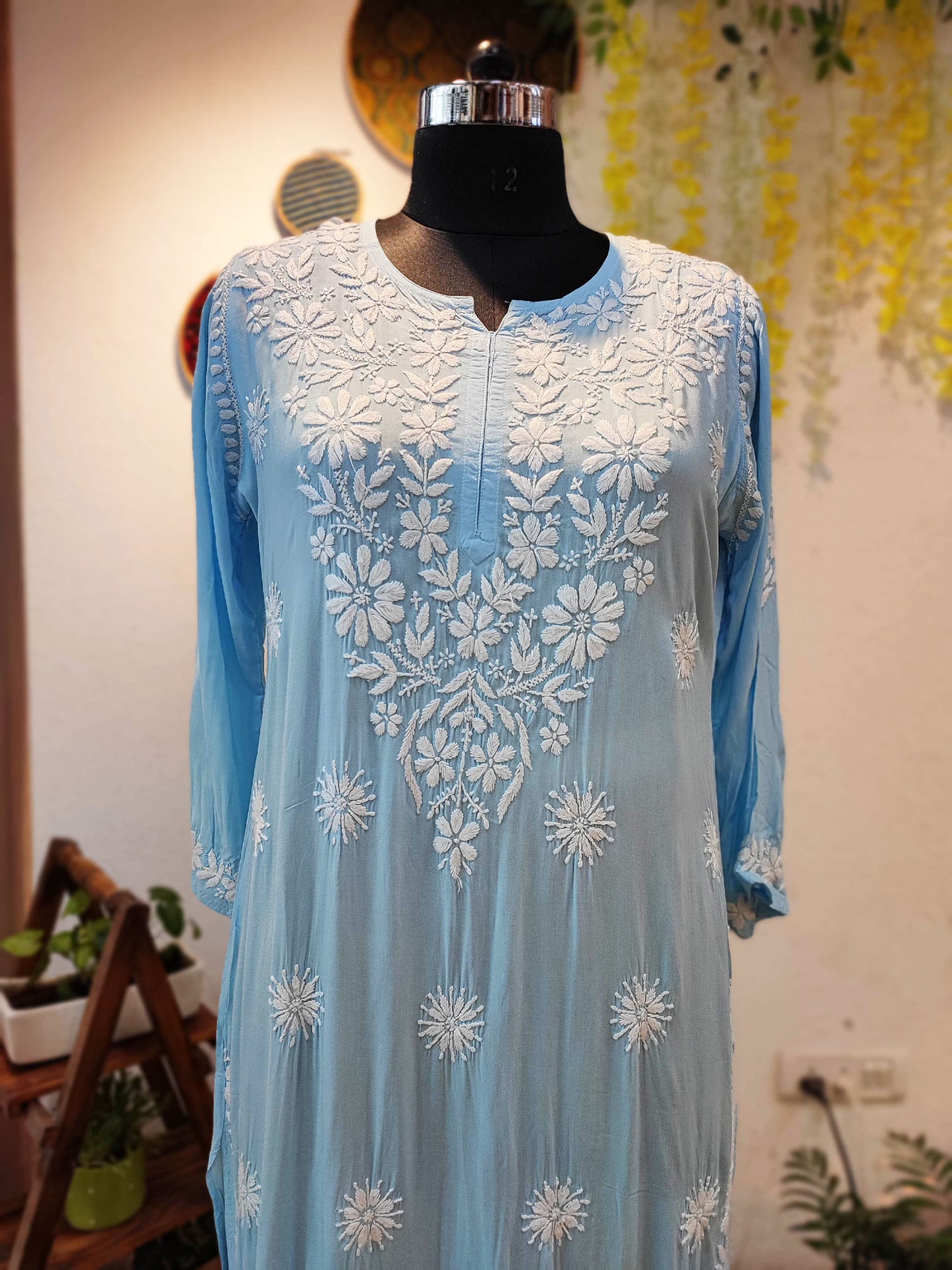 Sky Blue Lucknowi Chikankari Modal Silk Kurta