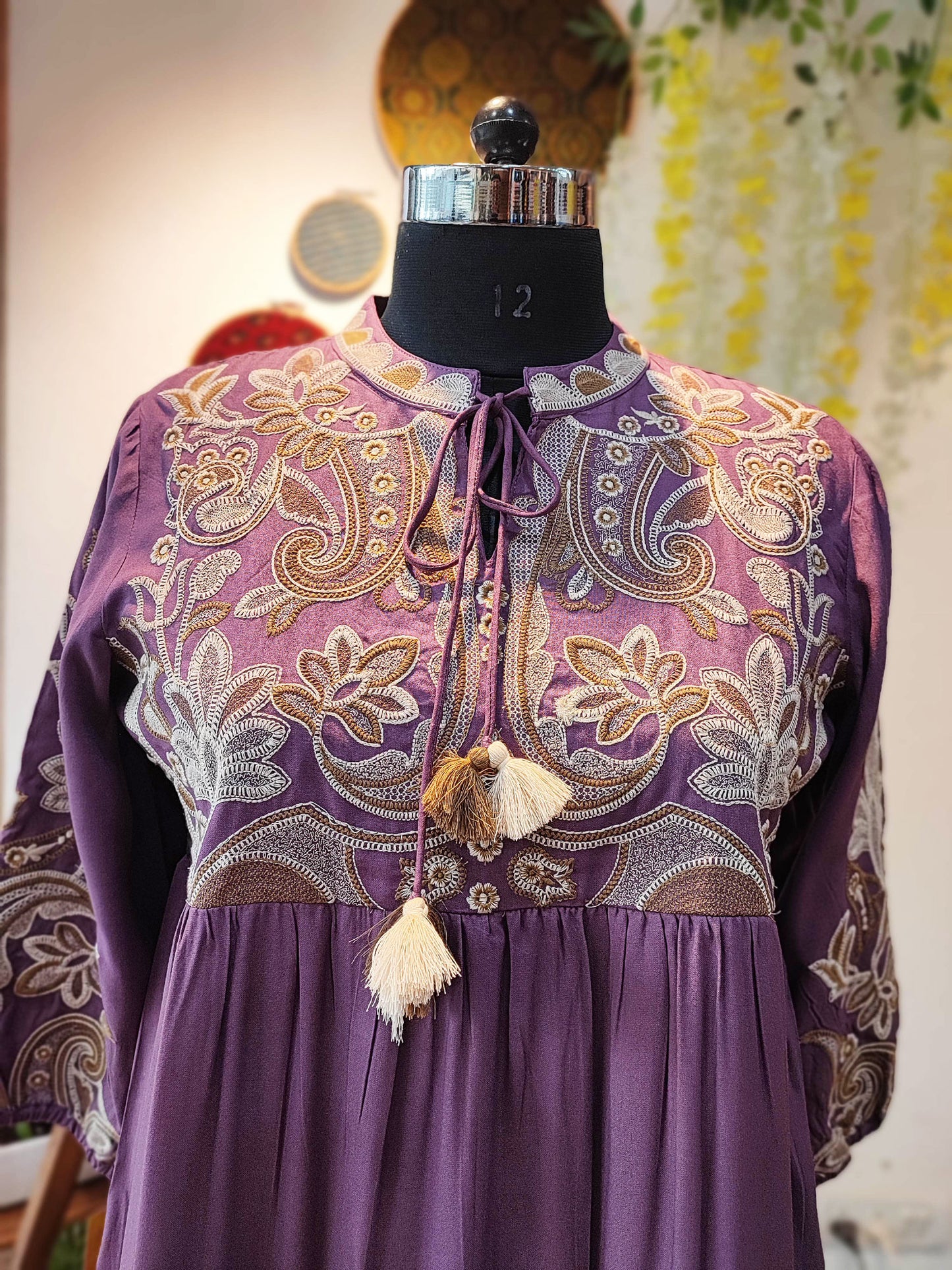 Purple Cotton Dress With Ornate Embroidery