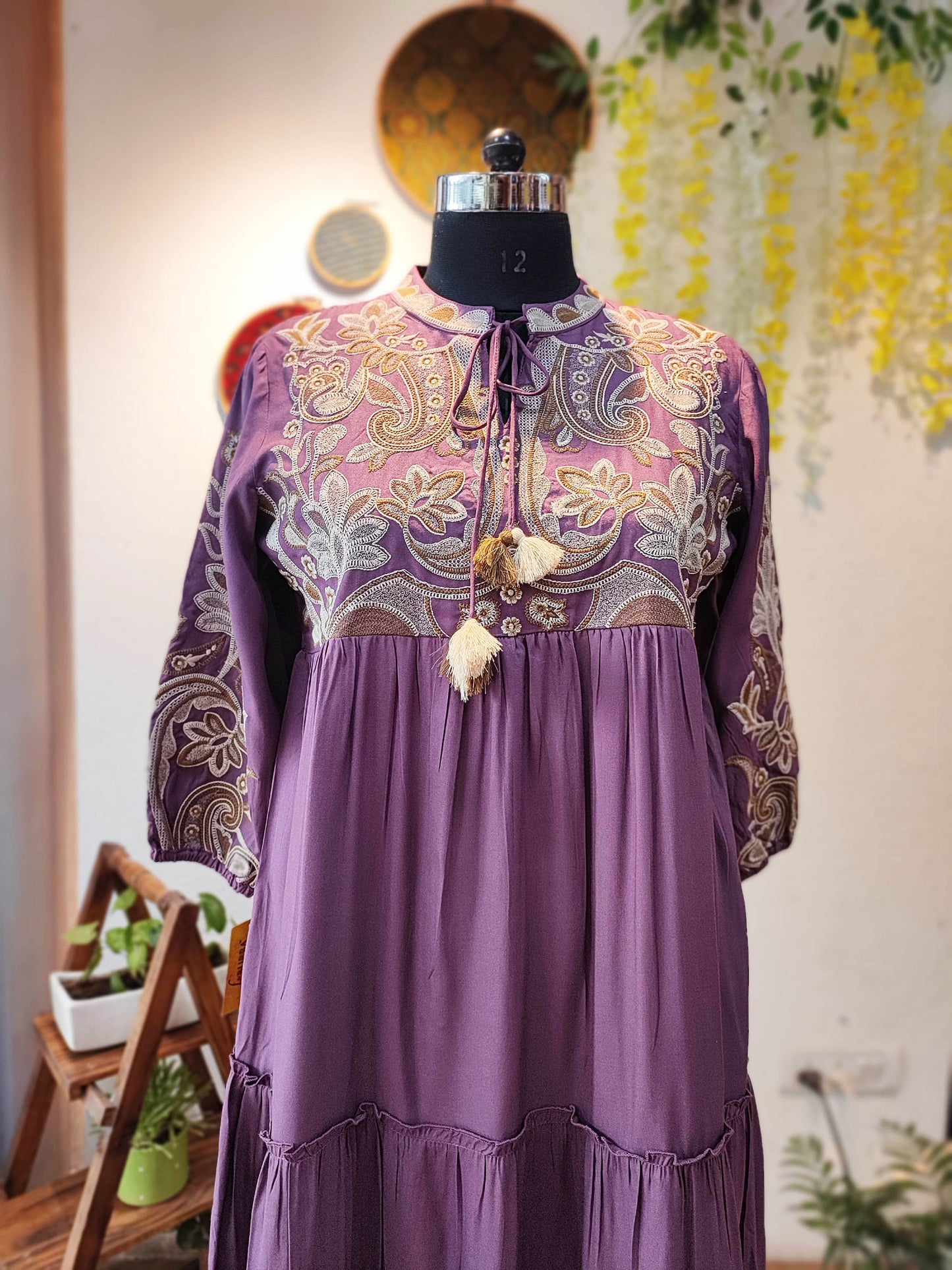 Purple Cotton Dress With Ornate Embroidery