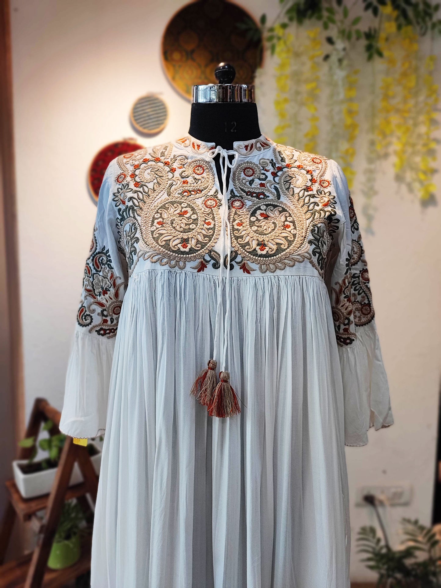 White Cotton Dress With Ornate Embroidery