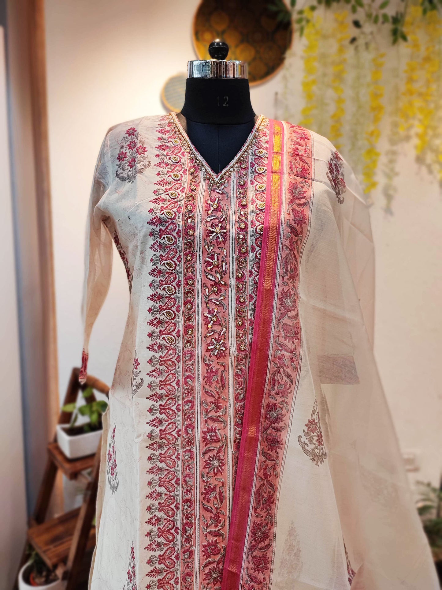 Chanderi Silk Suit Set With Hand Embroidery