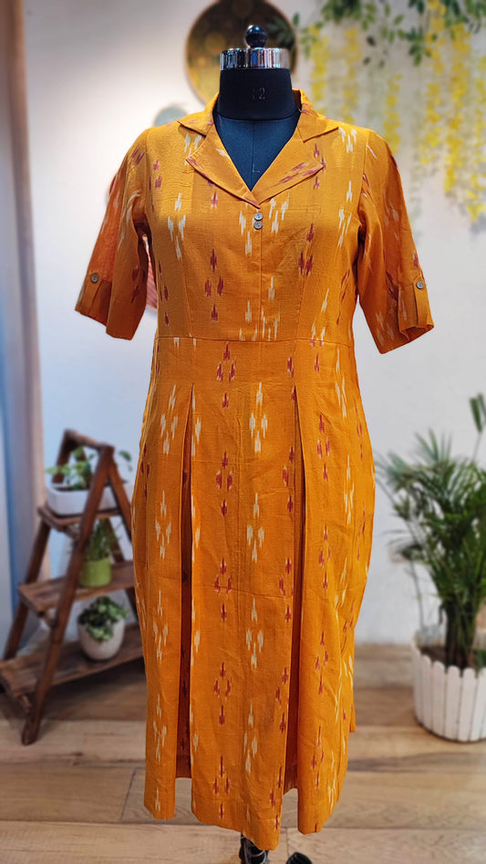 Mustard Pure Ikkat Handloom Indo Western Dress