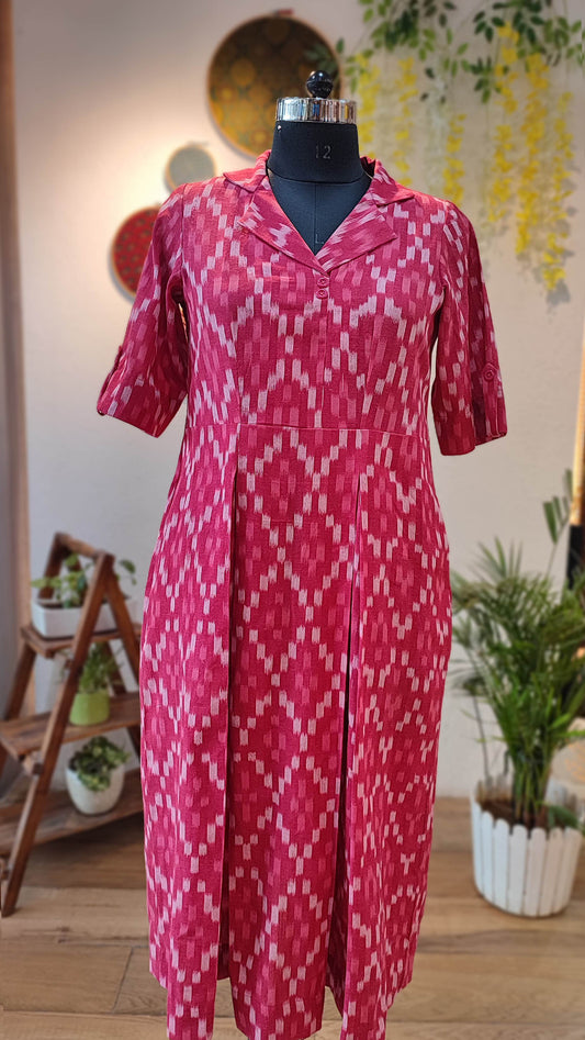 Magenta Pink Pure Ikkat Handloom Indo Western Dress