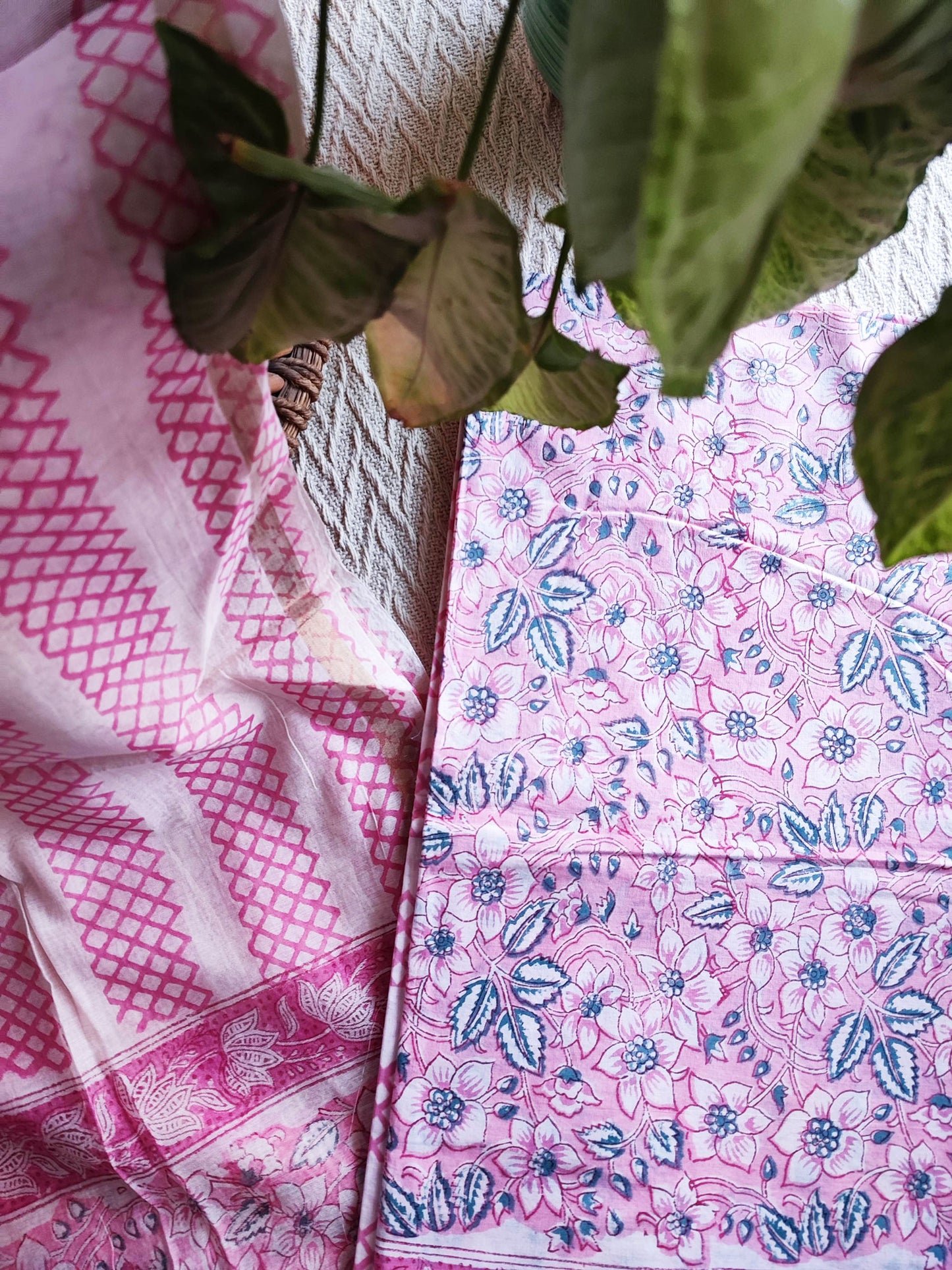 Magenta Pink Cotton Suit With Chanderi Cotton Silk Handblock Dupatta