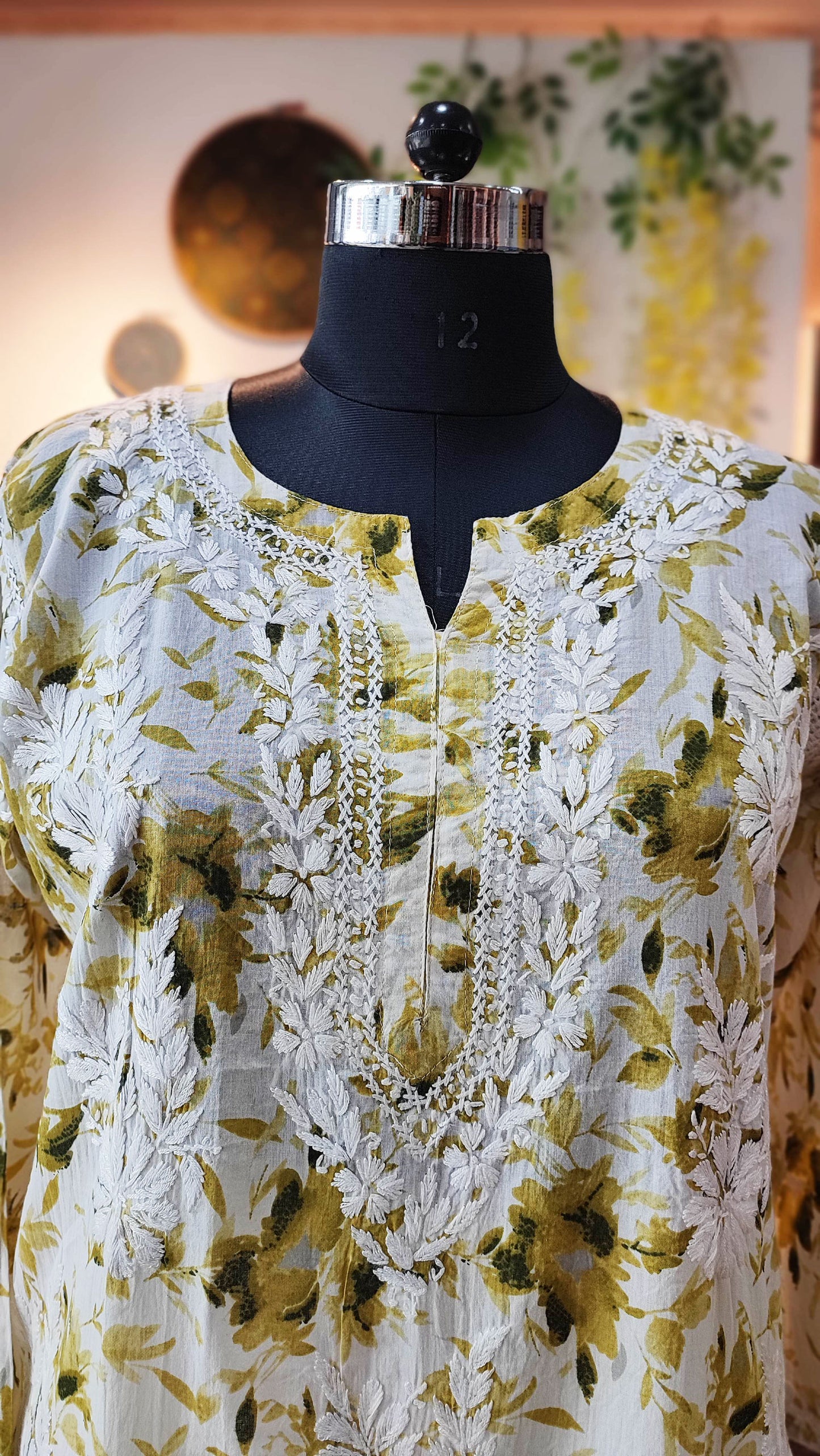 Pure Cotton Floral print Lucknowi Kurta With Chikankari Embroidery