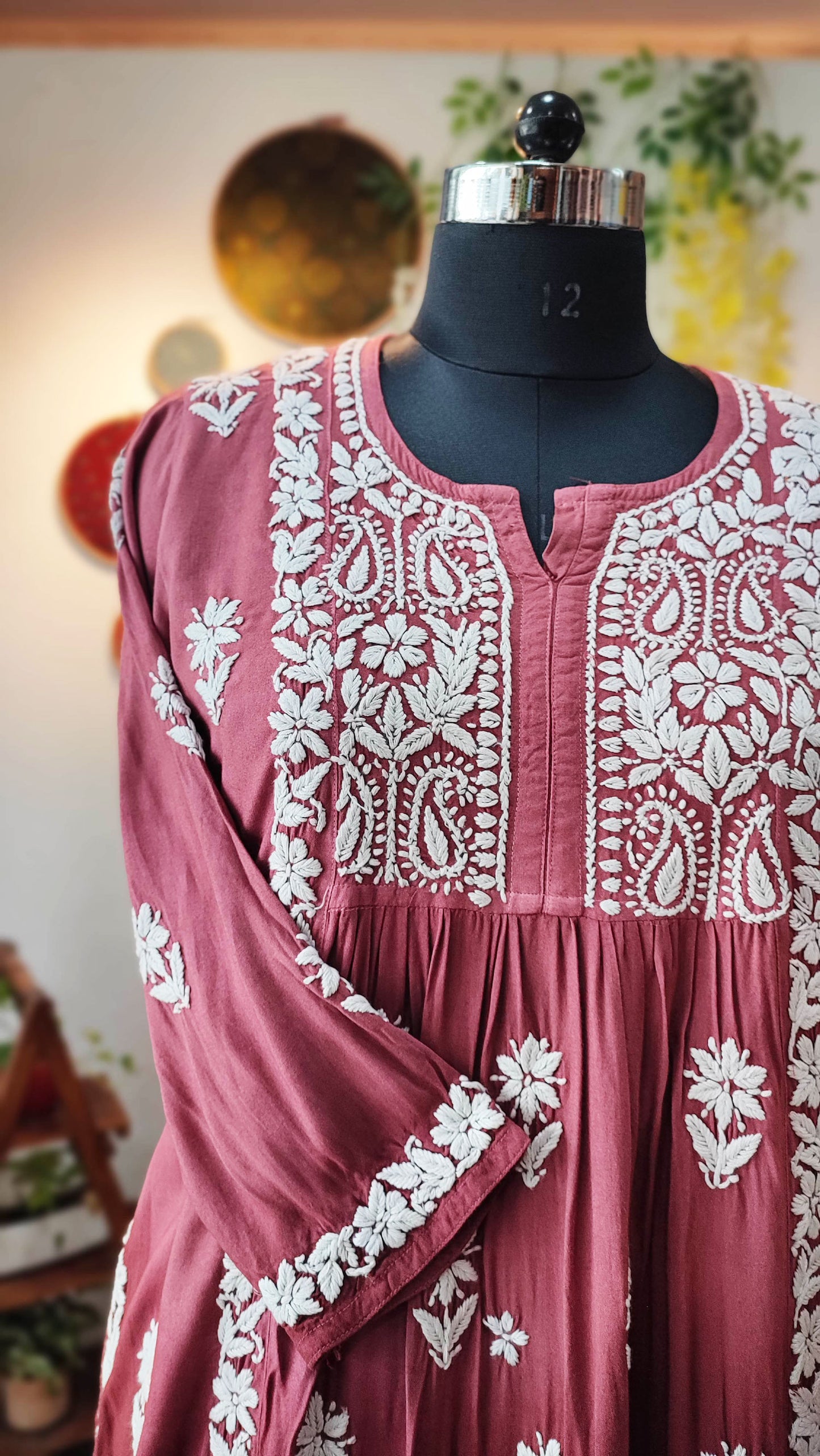 Rust Maroon Lucknowi Chikankari Soft Cotton Kurta
