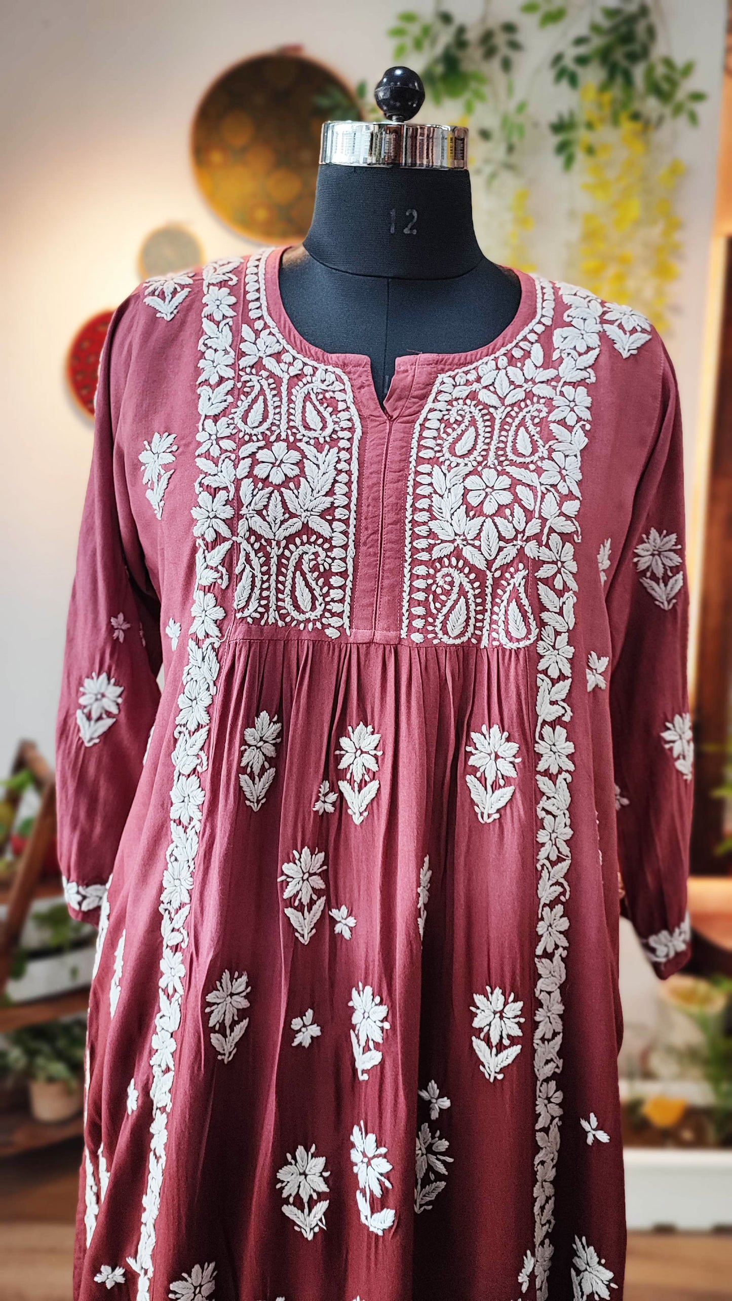 Rust Maroon Lucknowi Chikankari Soft Cotton Kurta