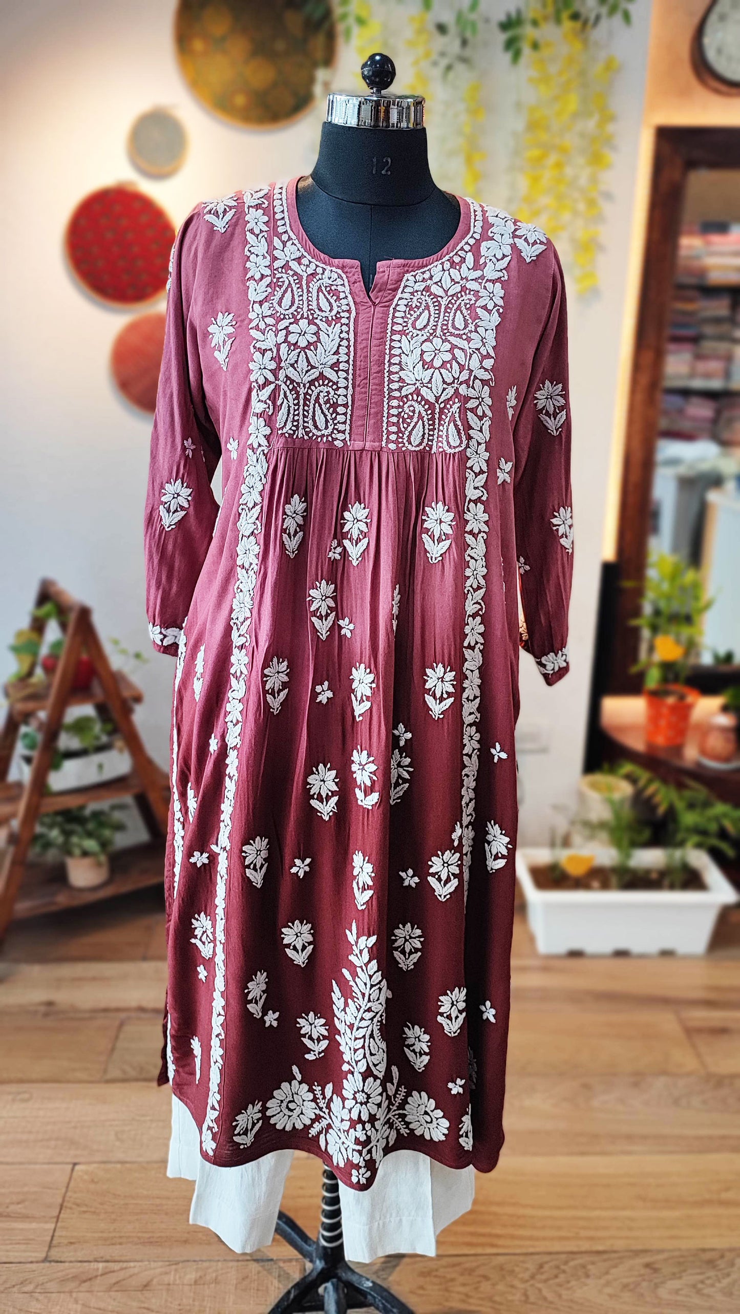 Rust Maroon Lucknowi Chikankari Soft Cotton Kurta