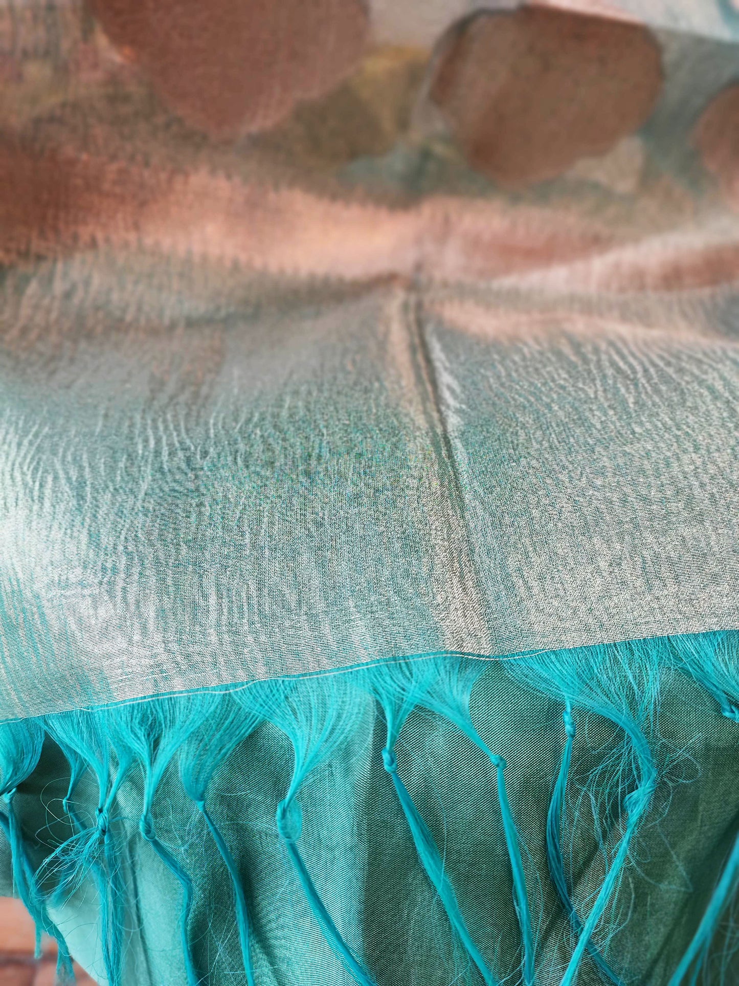 Firozi Tissue Banarasi Silk Suit with neck Handwork