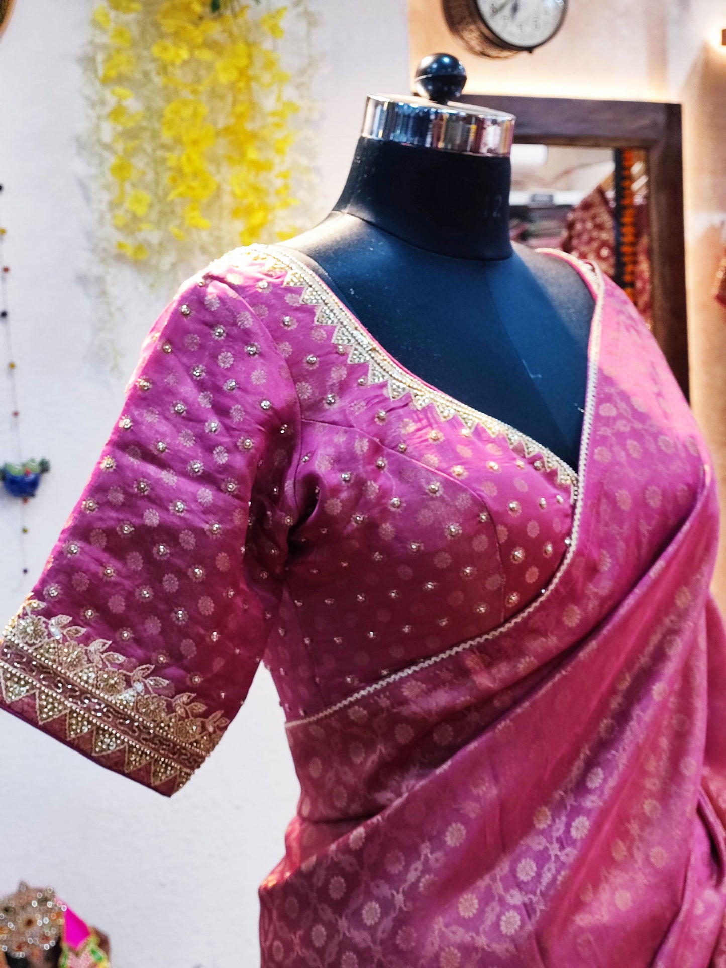Jacquard Banarasi Soft Silk Saree With Designer Padded Handwork Blouse