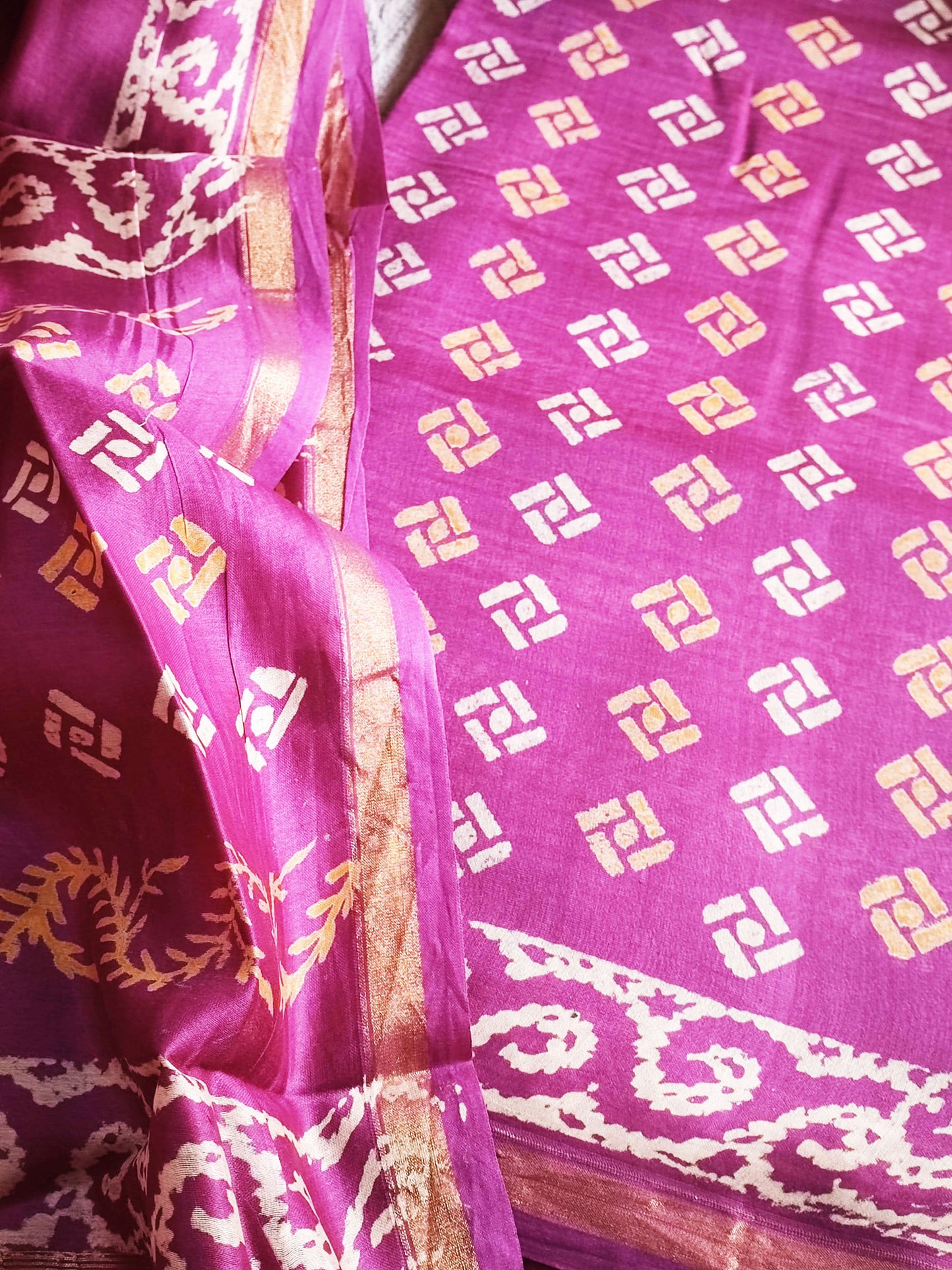 Magenta Handblock Print Premium Chanderi Silk Suit