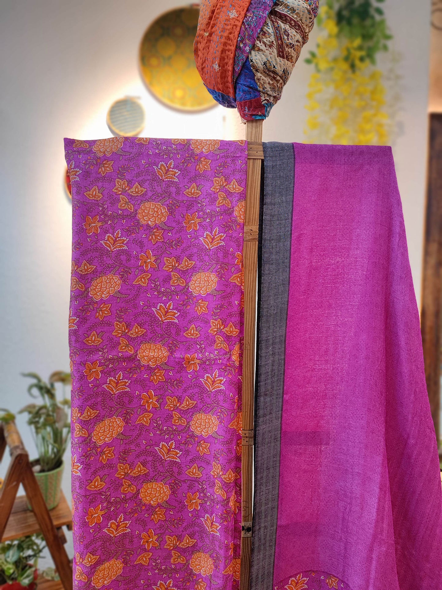 Magenta Pure Pashmina Printed Silk Suit