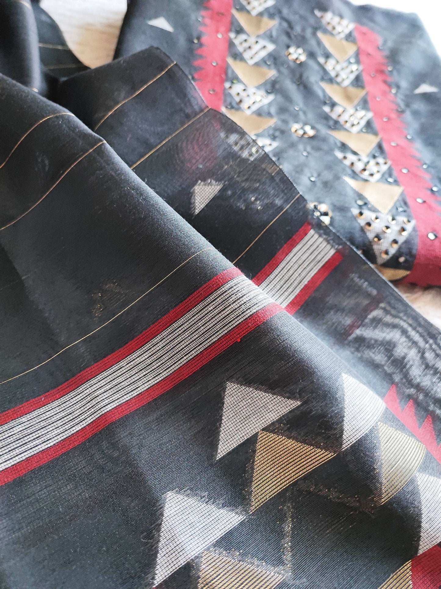 Steel Gray Chanderi Silk Resham Jamdani Suit Set with Geometric Weaving