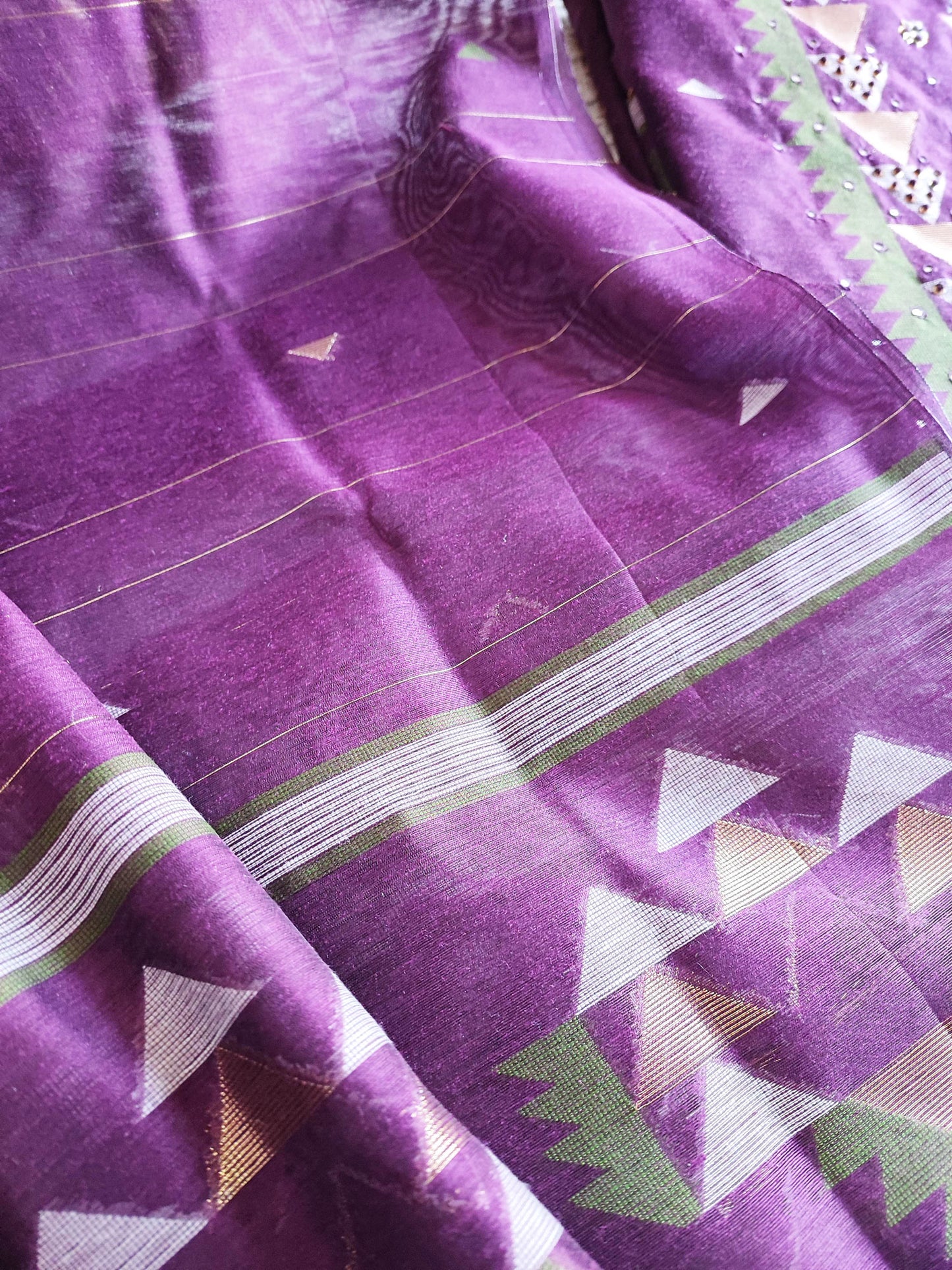 Purple Chanderi Silk Resham Jamdani Suit Set with Geometric Weaving