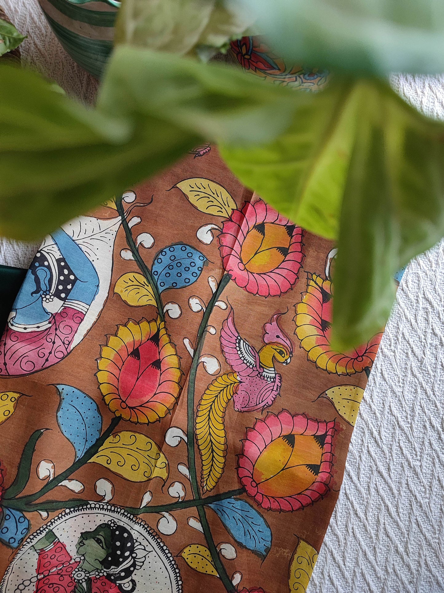 Srikalahasti Kalamkari Ginger Brown Kurta with Bottle Green Pants Set