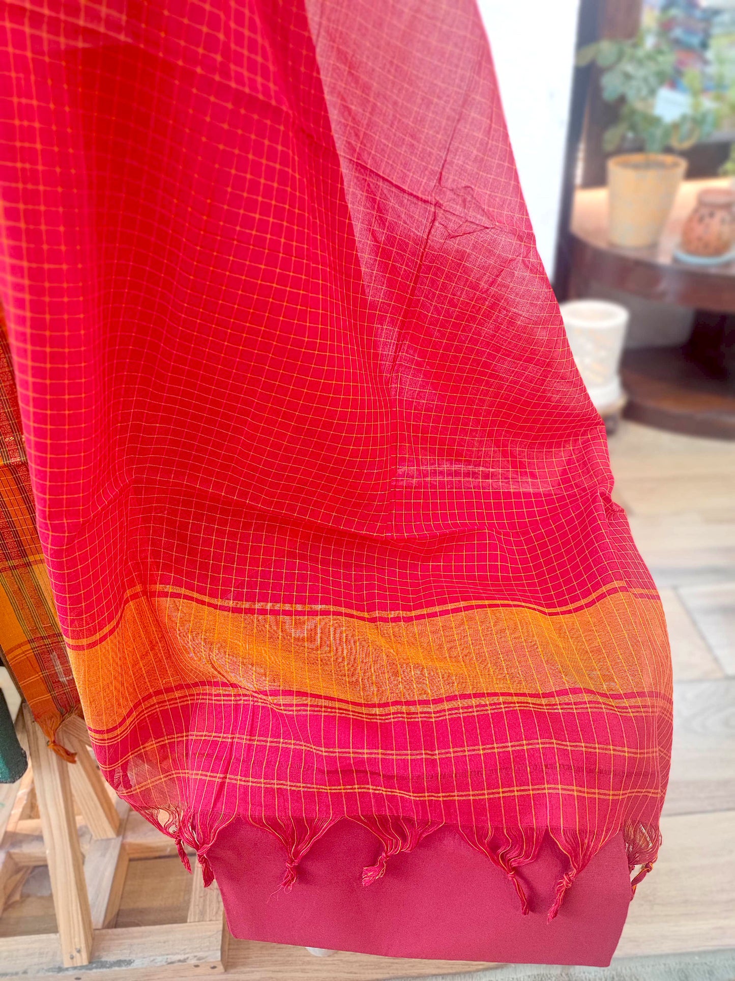 Cadmium Green & Scarlet Pure Cotton Handloom Ikkat Suit Set