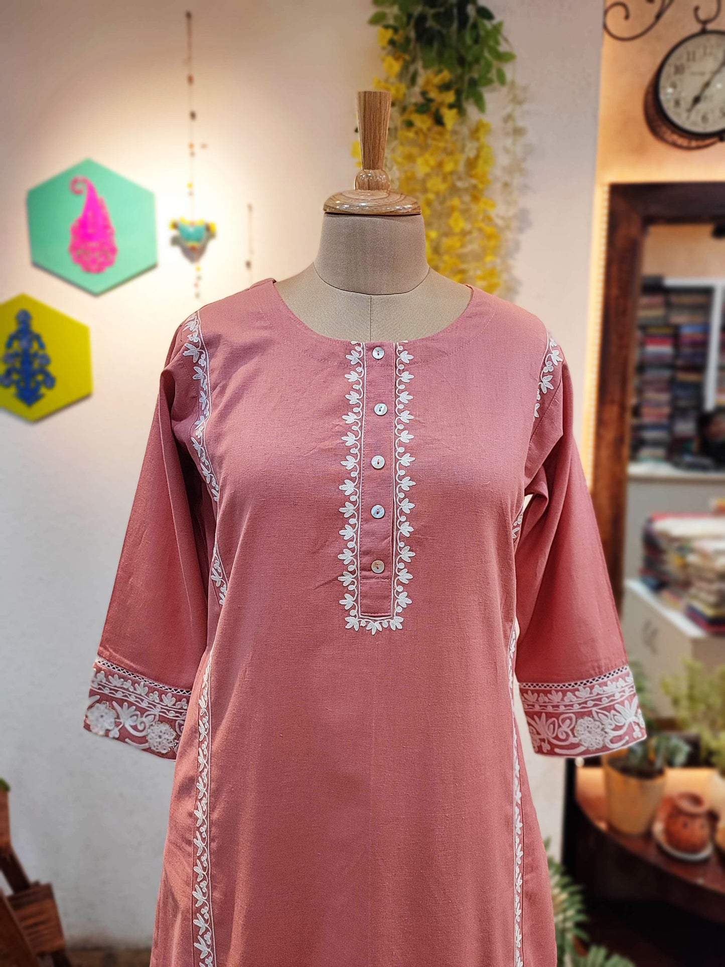 Pure Cotton Peach kurta pants set