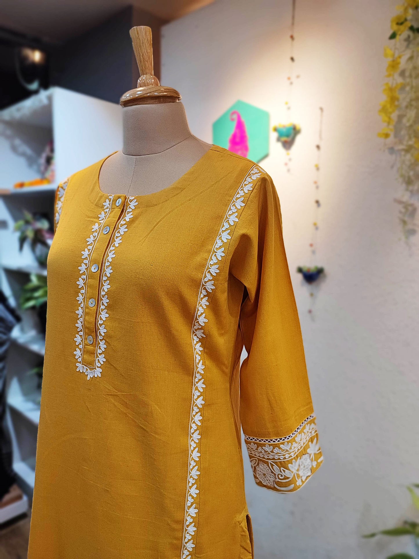 Pure Cotton Yellow kurta pants set