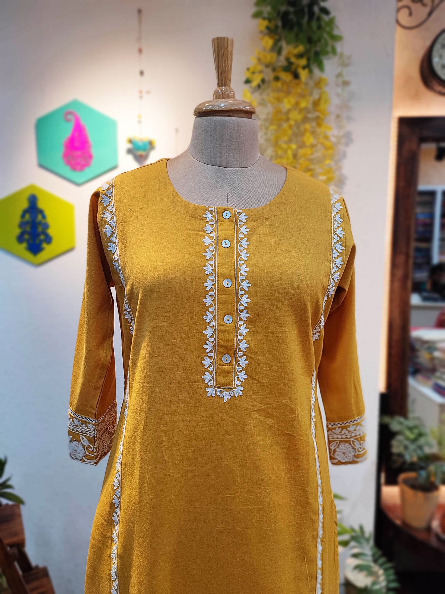 Pure Cotton Yellow kurta pants set