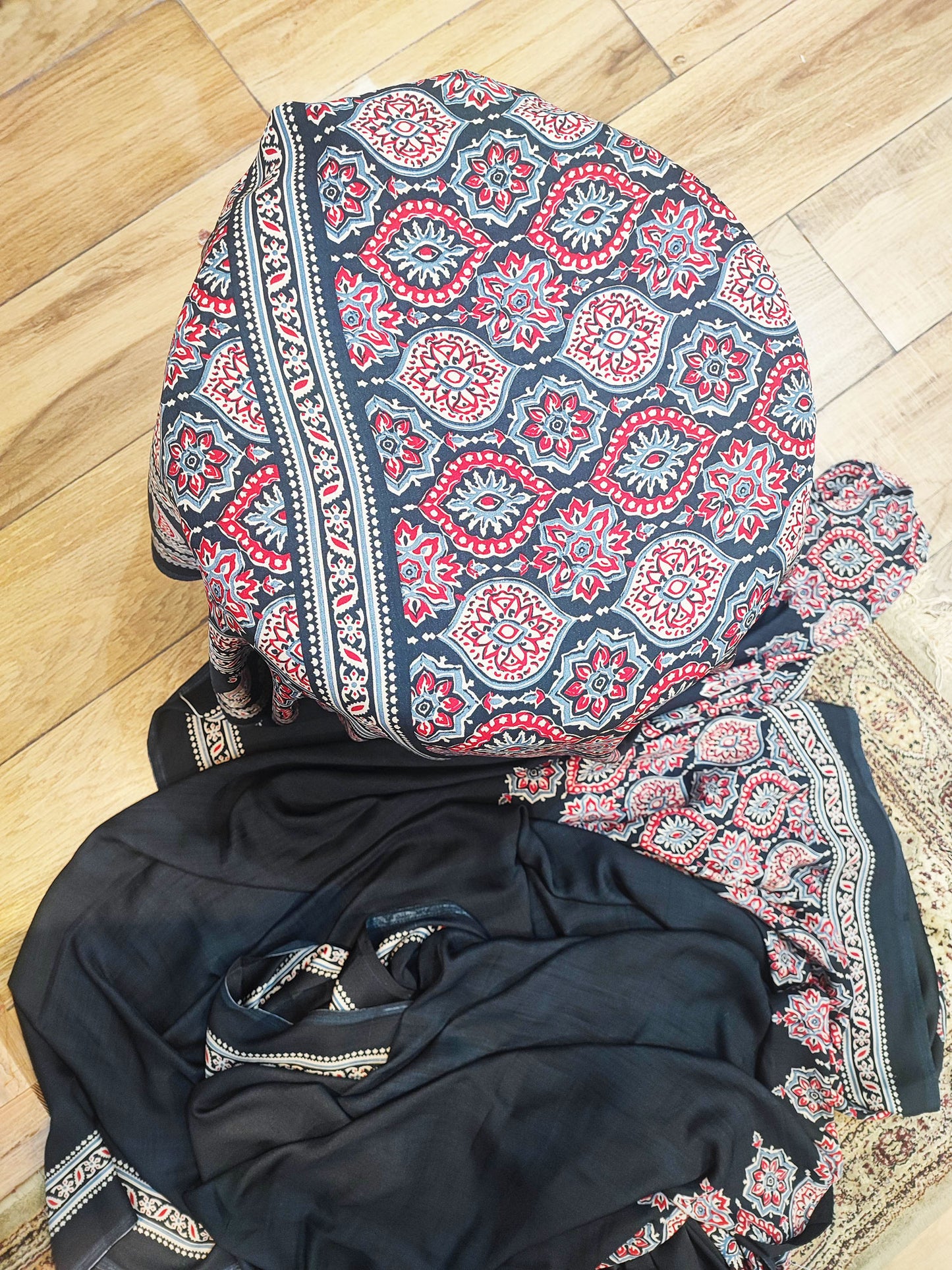 Black Handblock Printed Modal Saree with Running Blouse