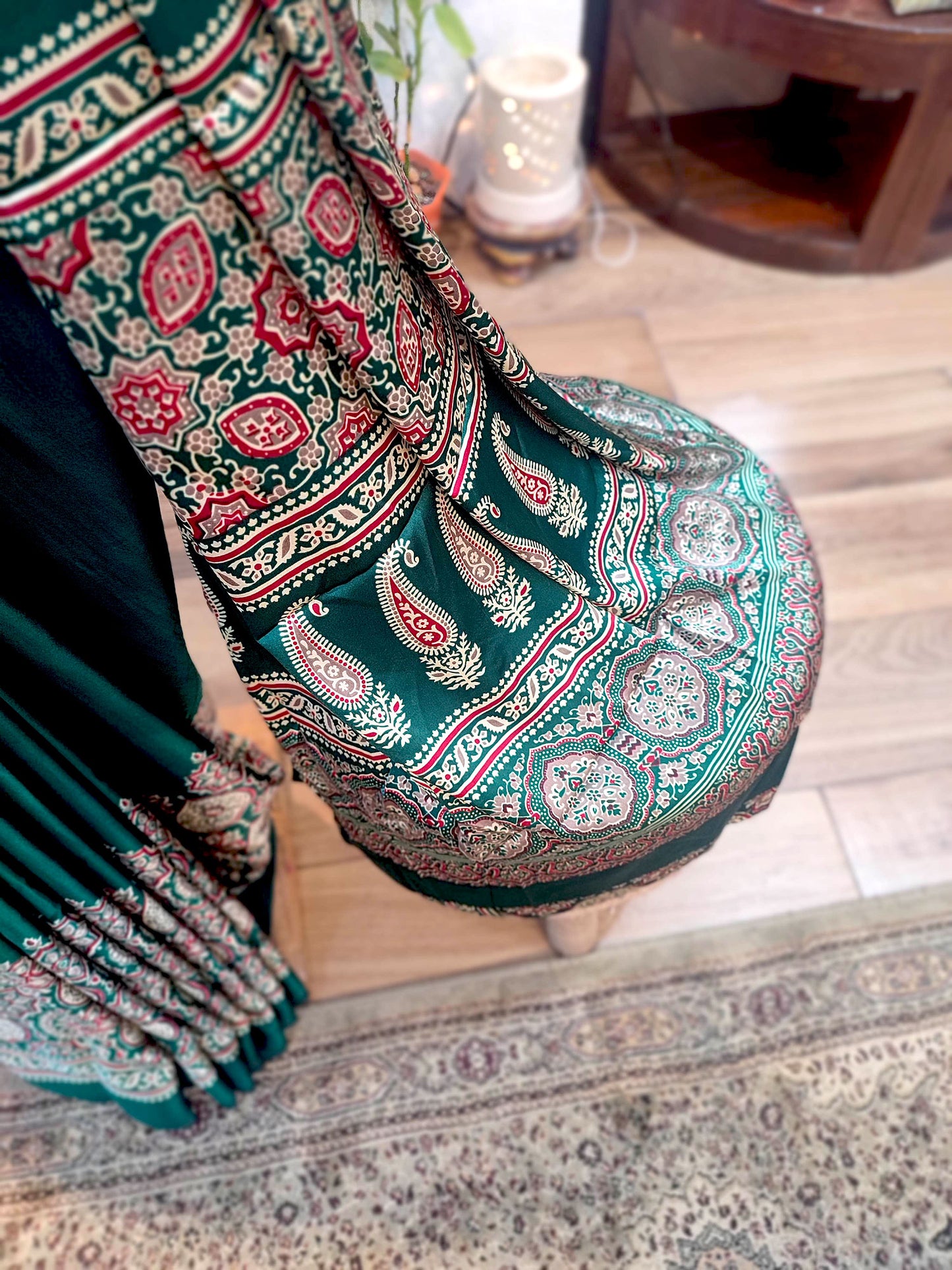 Emerald Green Handblock Printed Modal Saree with Running Blouse