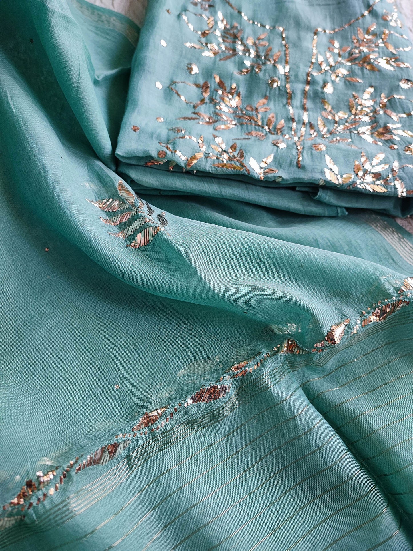 Firozi Mul Chanderi Kurta Dupatta Set with Luxury Mukaish Kamdani Work