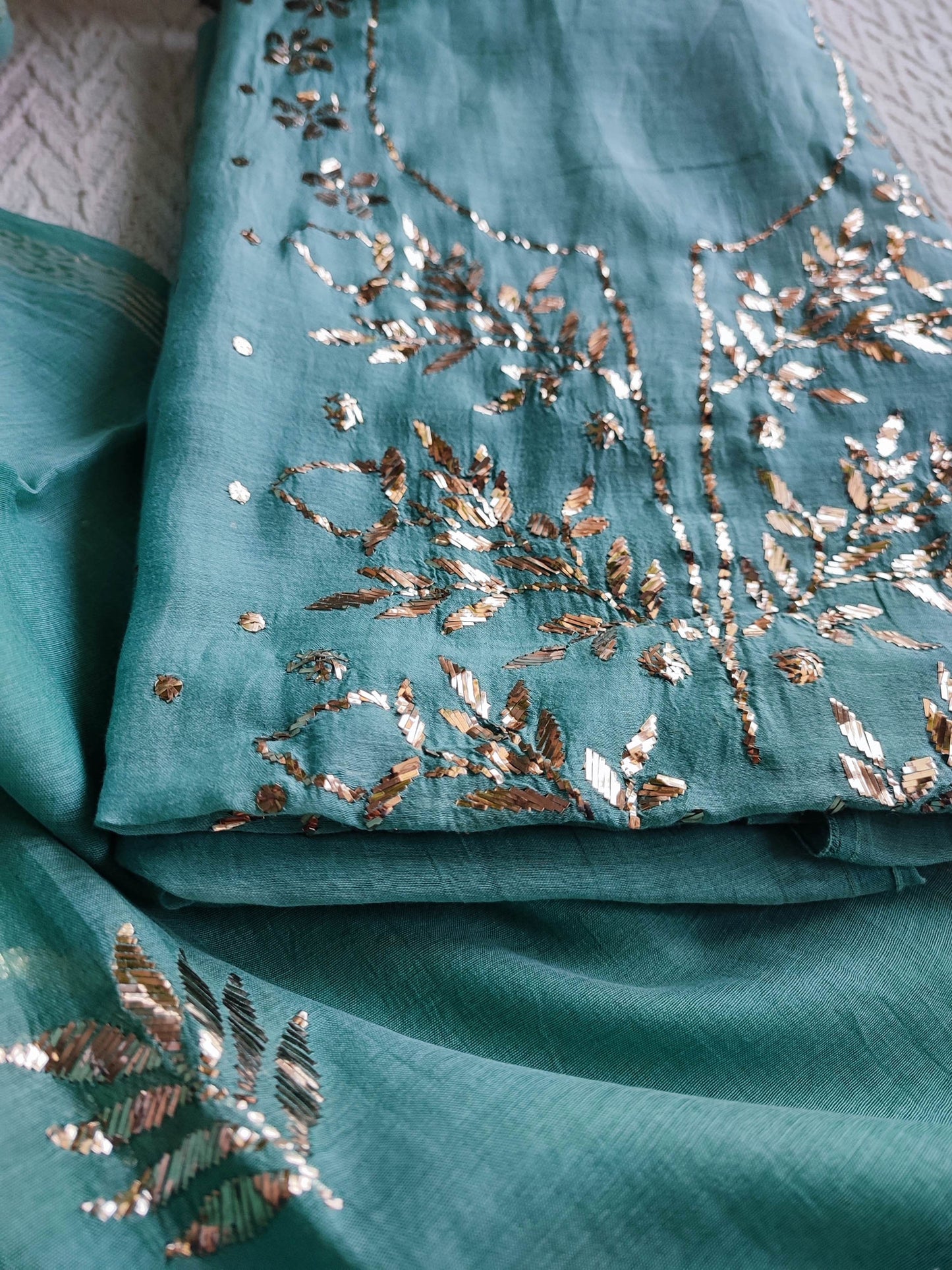 Firozi Mul Chanderi Kurta Dupatta Set with Luxury Mukaish Kamdani Work