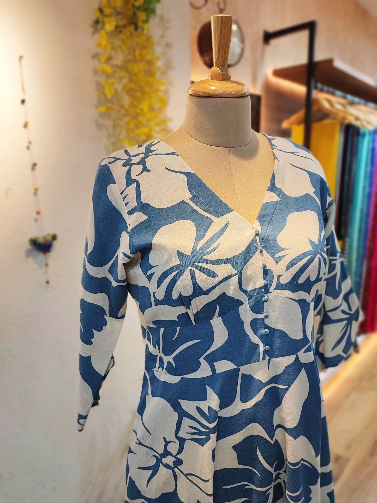 Blue & White Floral Rich Cotton Dress
