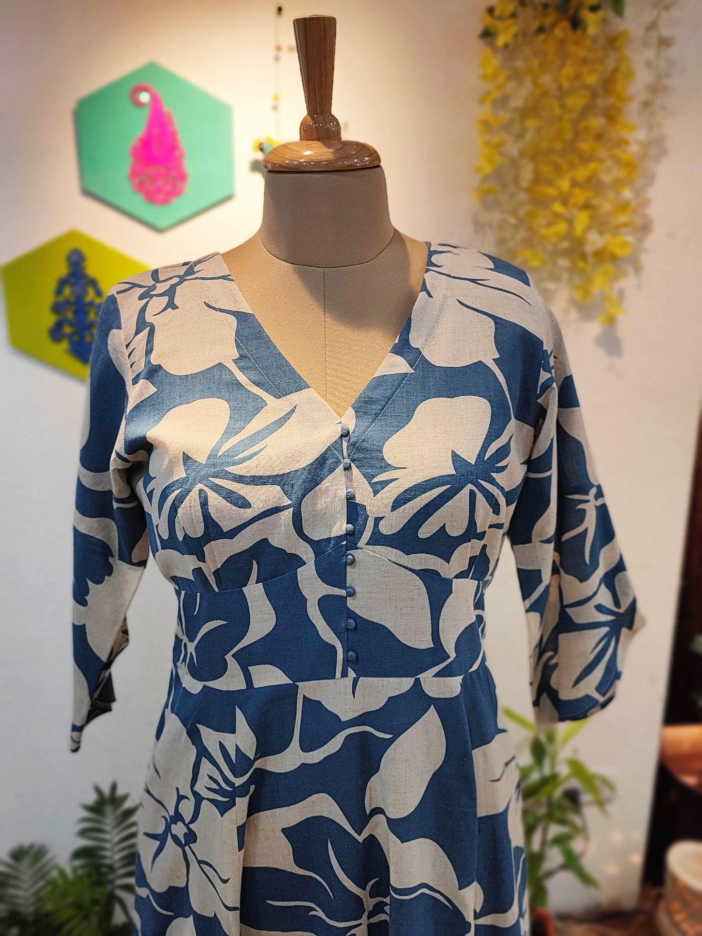 Blue & White Floral Rich Cotton Dress