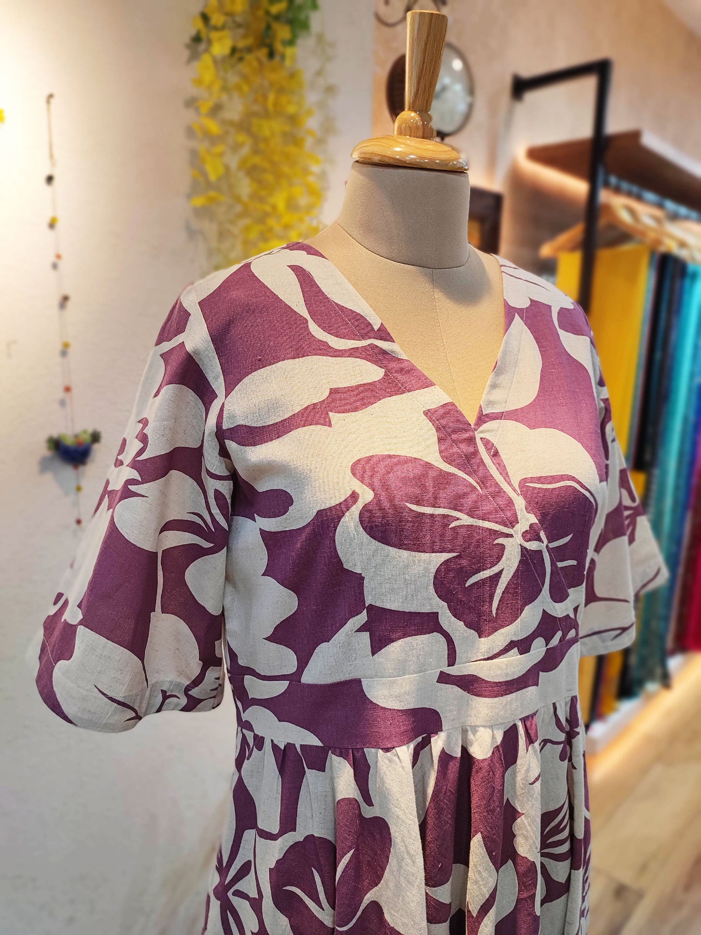 Purple & White Floral Rich Cotton Dress