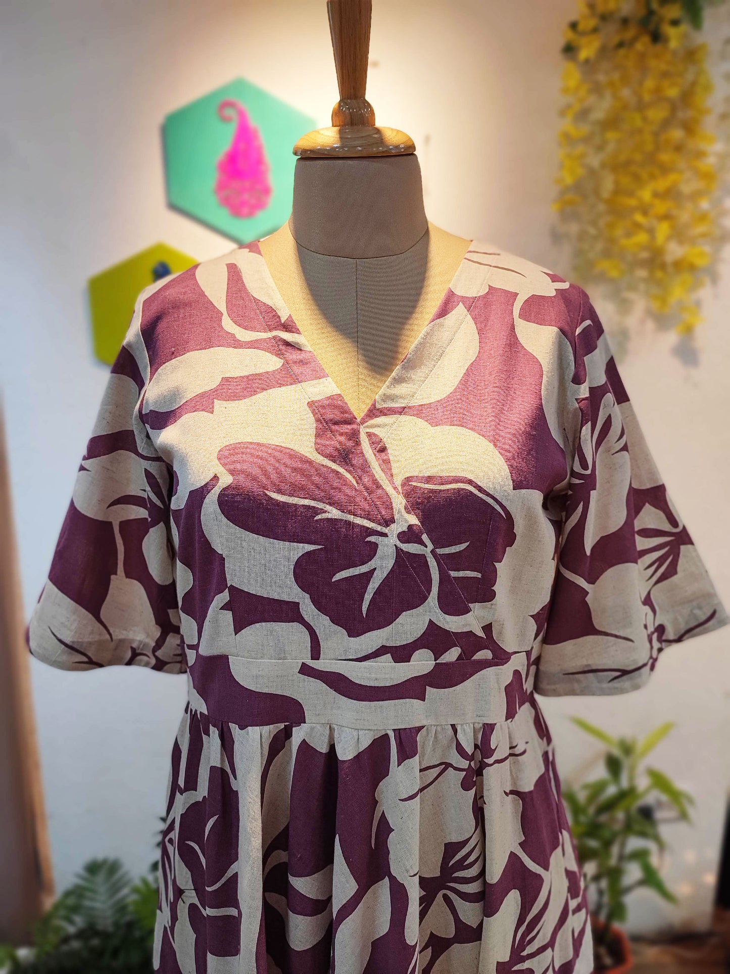 Purple & White Floral Rich Cotton Dress