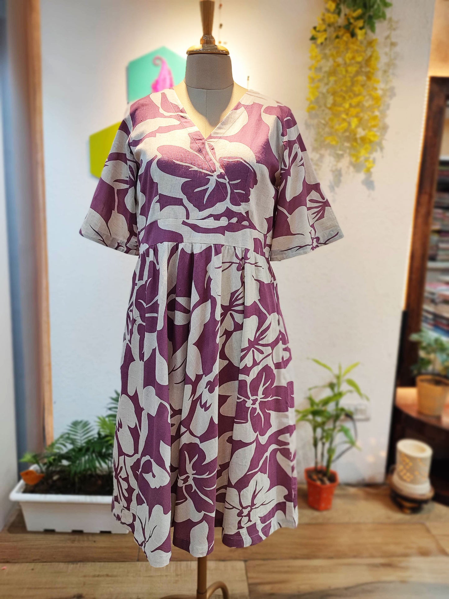 Purple & White Floral Rich Cotton Dress
