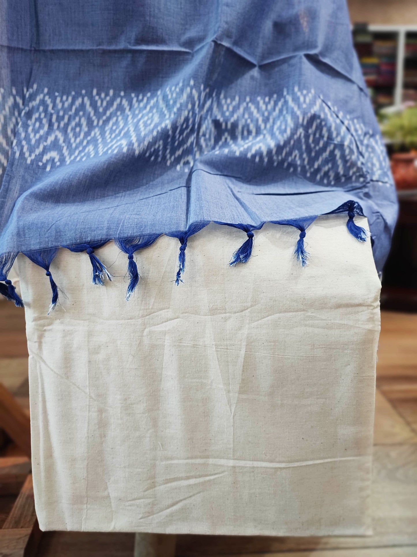 Pastel Blue & White Cotton Handloom Ikkat Suit Set