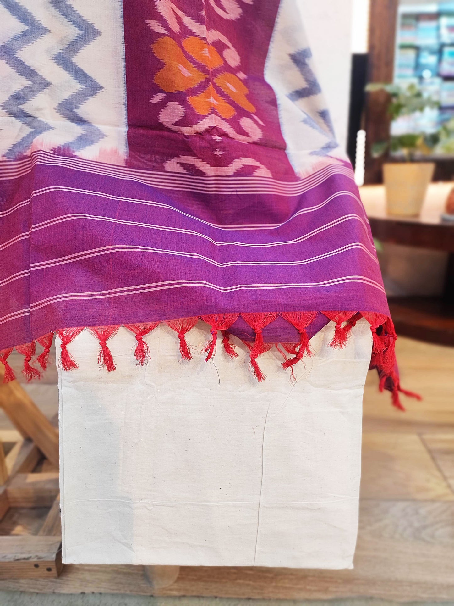 Bright Purple & White Cotton Handloom Ikkat Suit Set