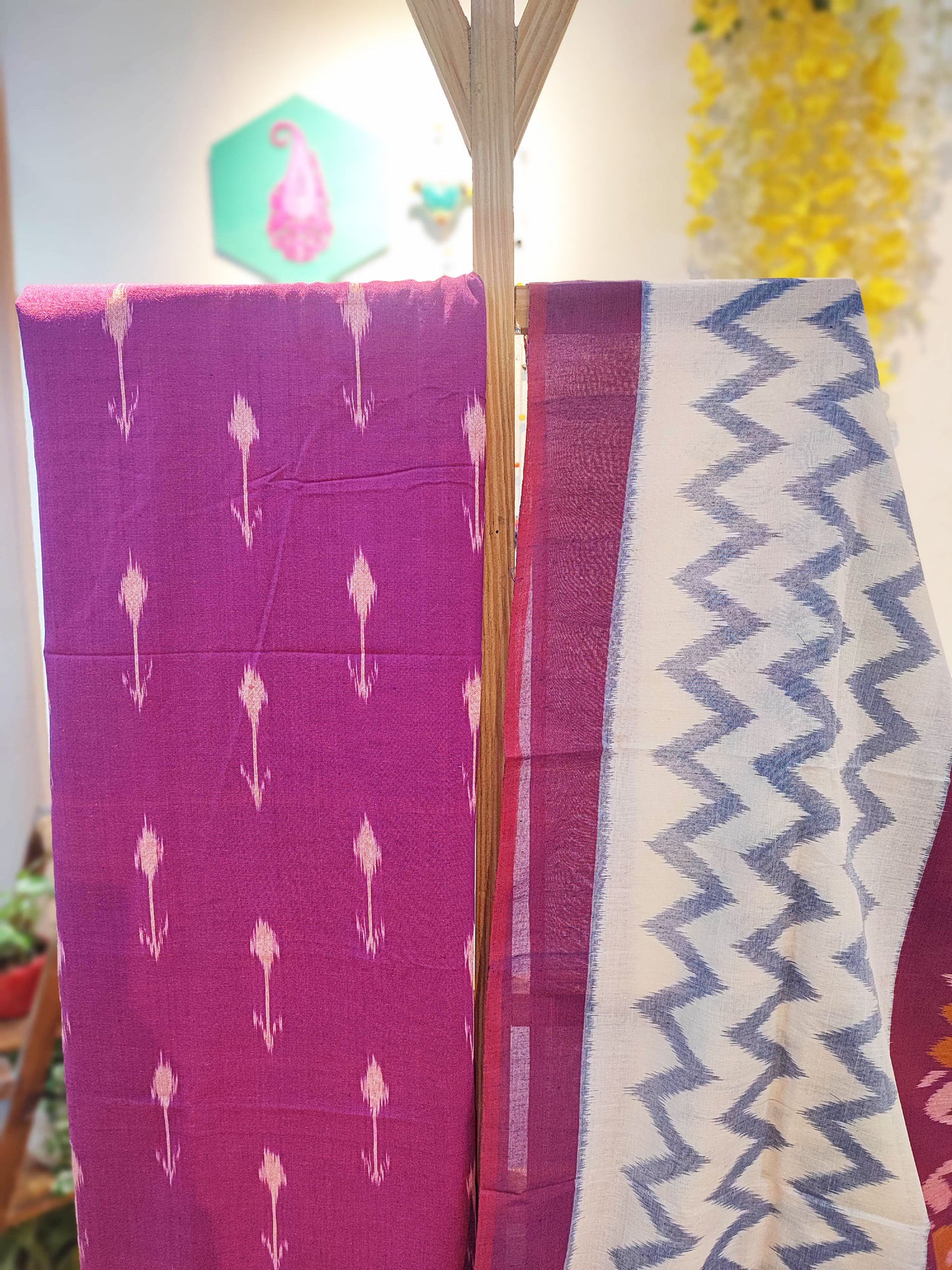 Bright Purple & White Cotton Handloom Ikkat Suit Set
