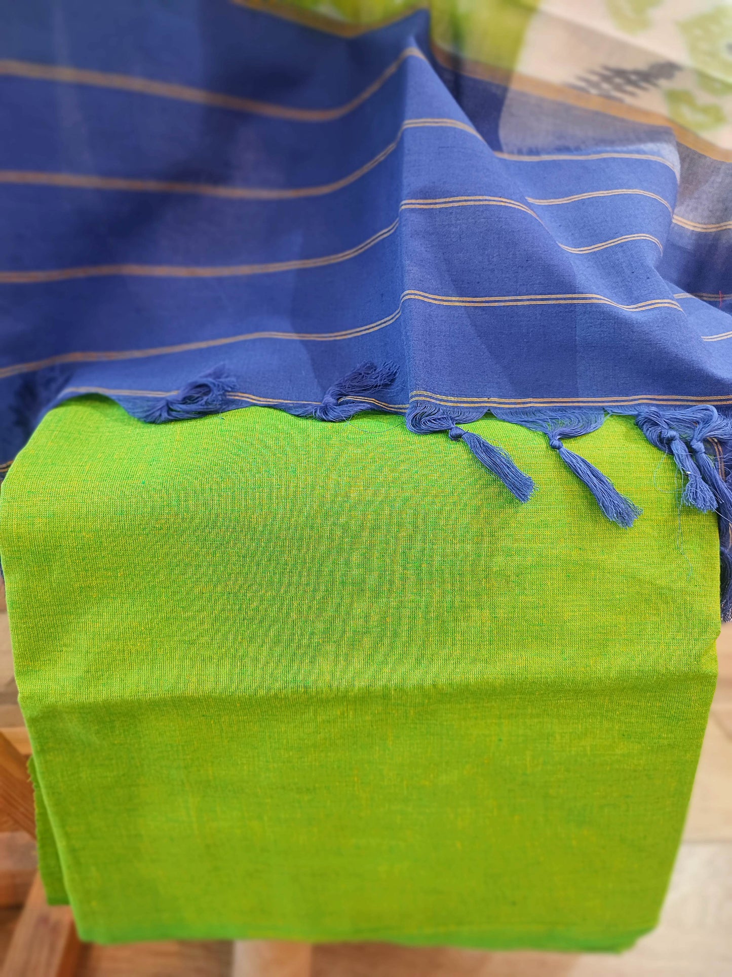Limerick & Cobalt Blue Cotton Handloom Ikkat Suit Set