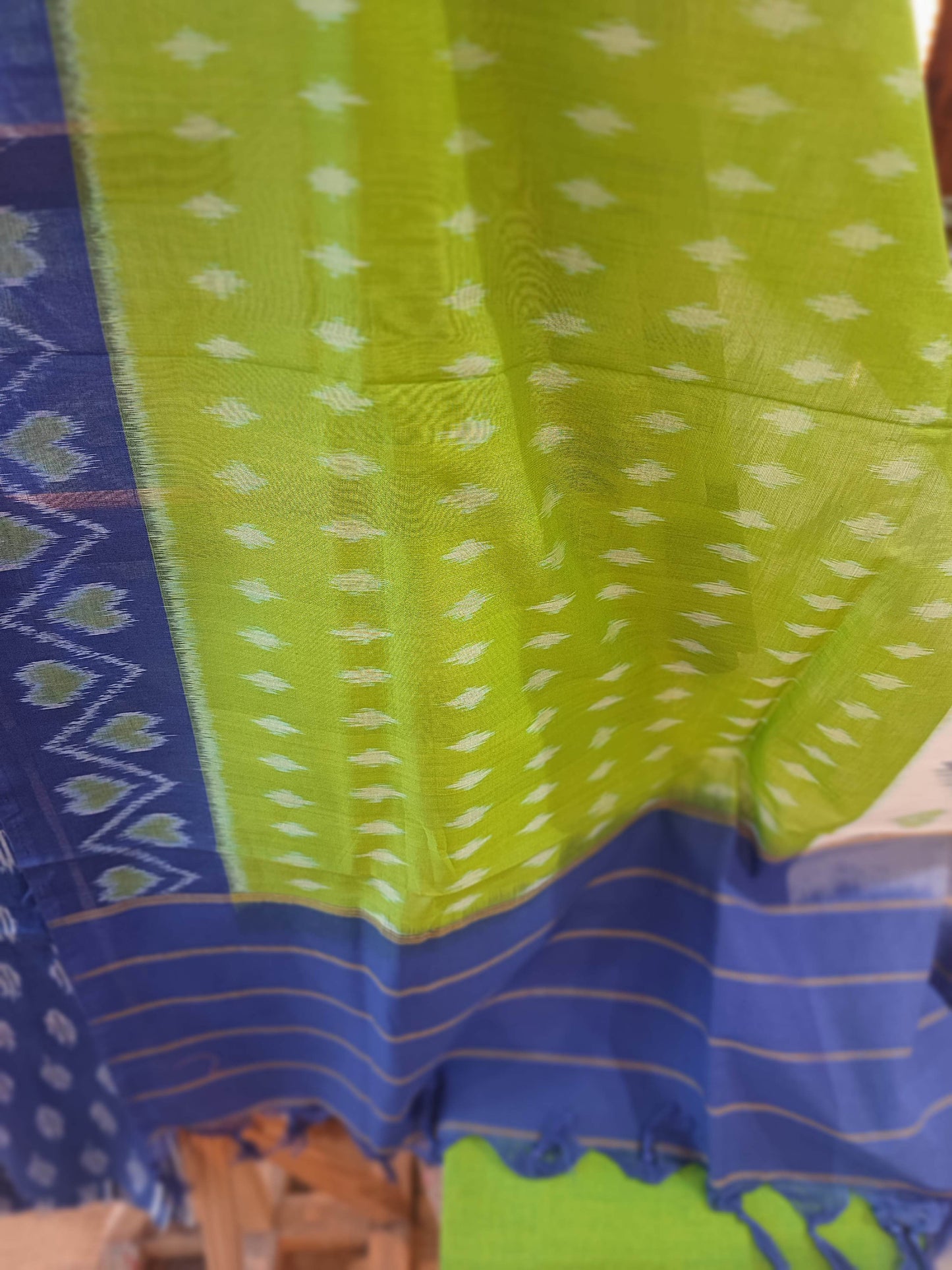 Limerick & Cobalt Blue Cotton Handloom Ikkat Suit Set