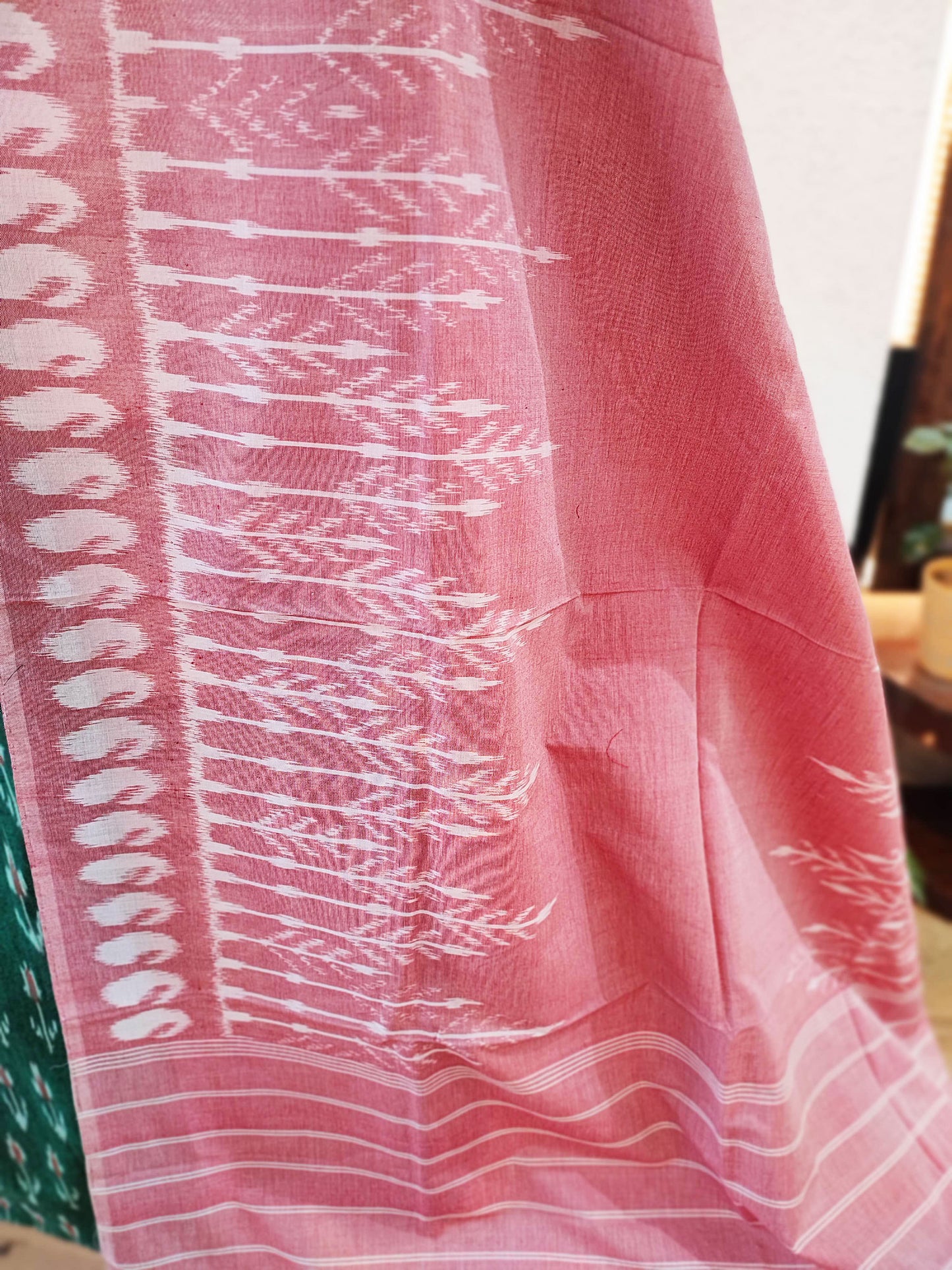 Bubblegum Pink & Pine Green Cotton Handloom Ikkat Suit Set